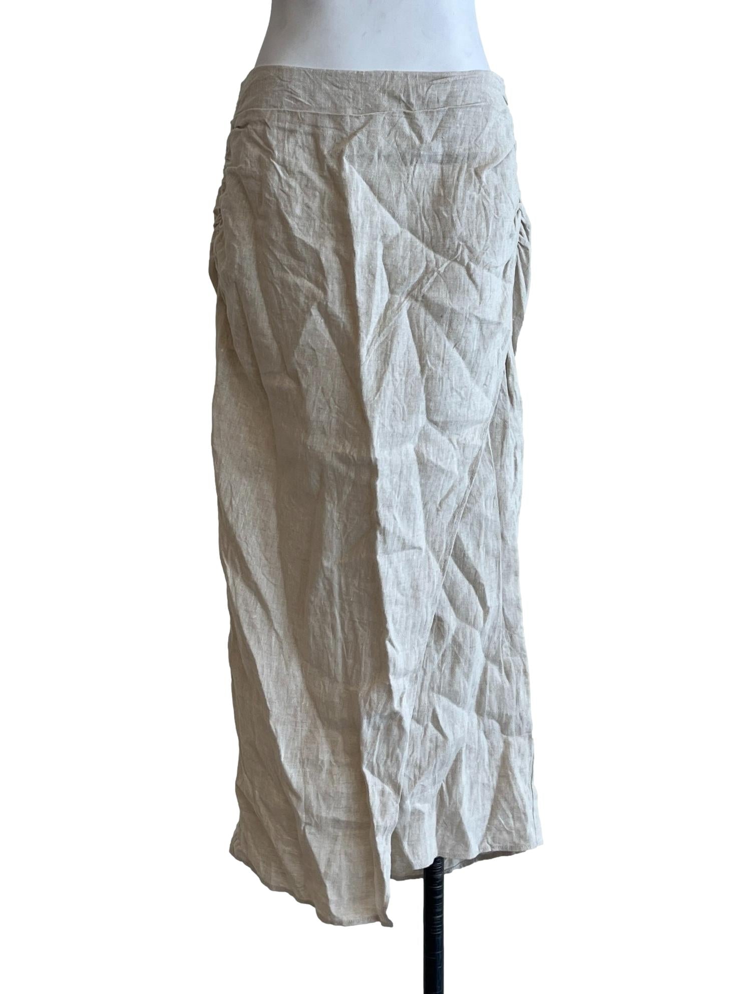 Beige Textured Linen Wrap Skirt OSN