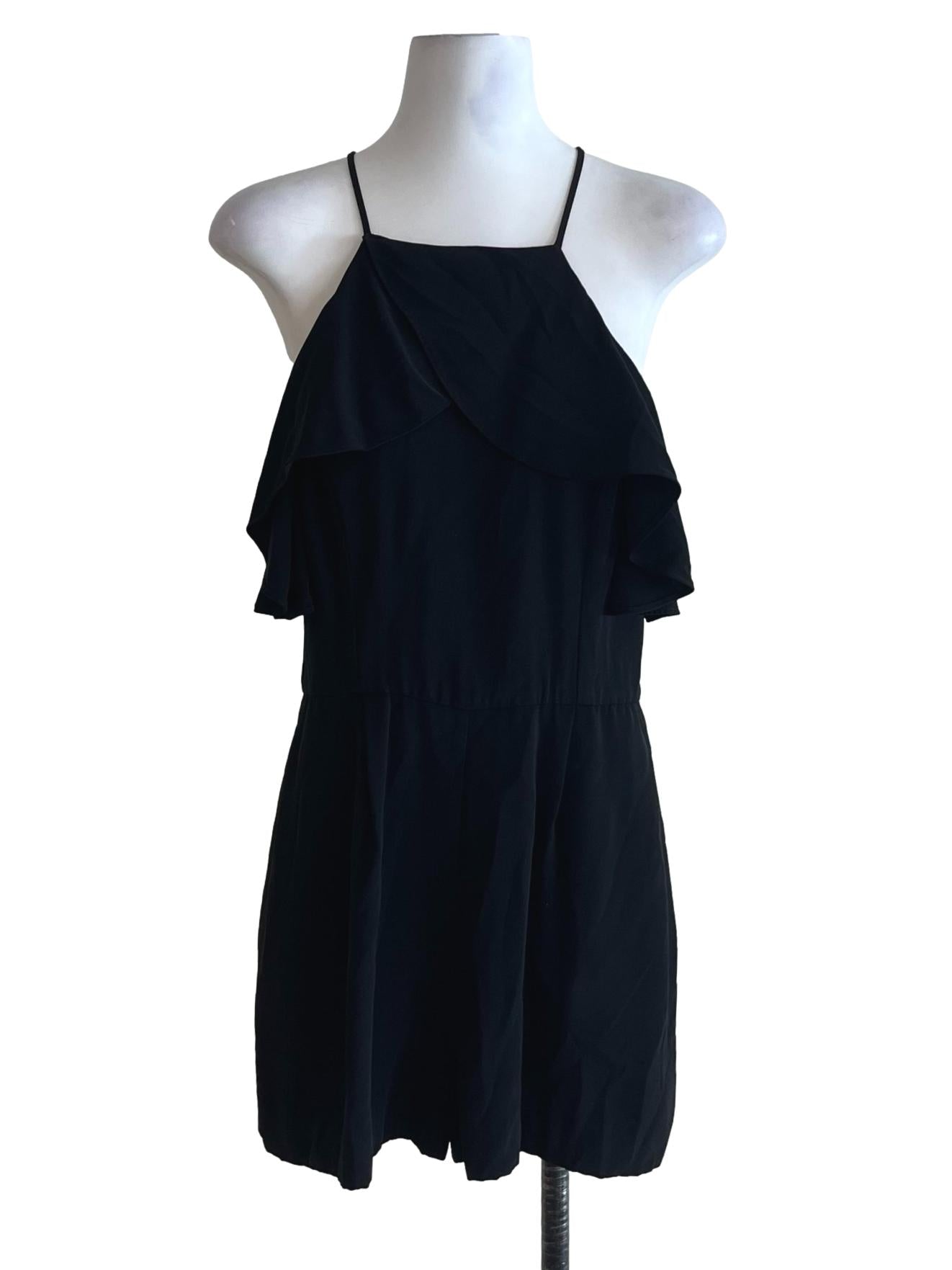 Black Spaghetti Strap Ruffle Romper