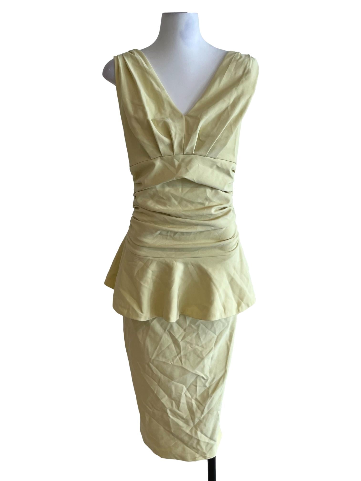 Lemon Yellow V-Neckline Peplum Dress