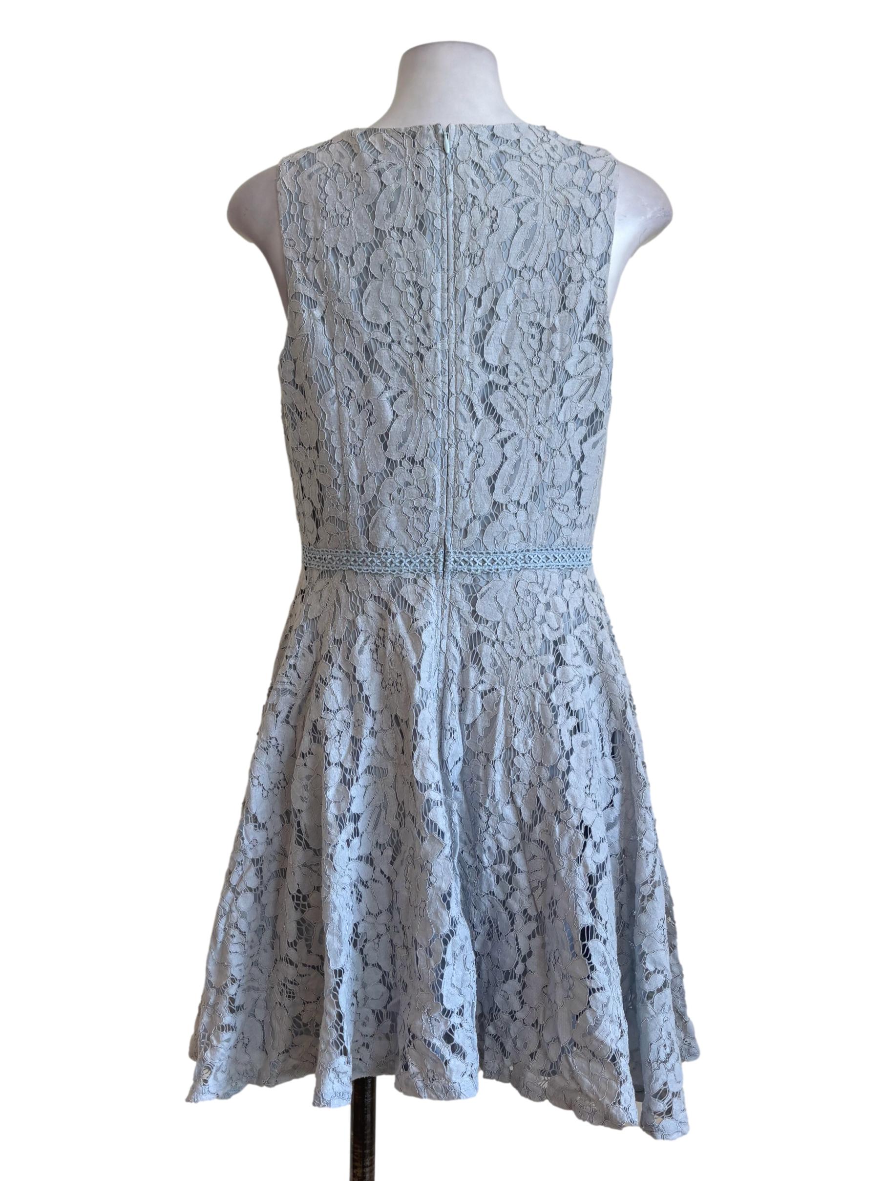 Dusty Blue Floral Lace A-Line Dress LB