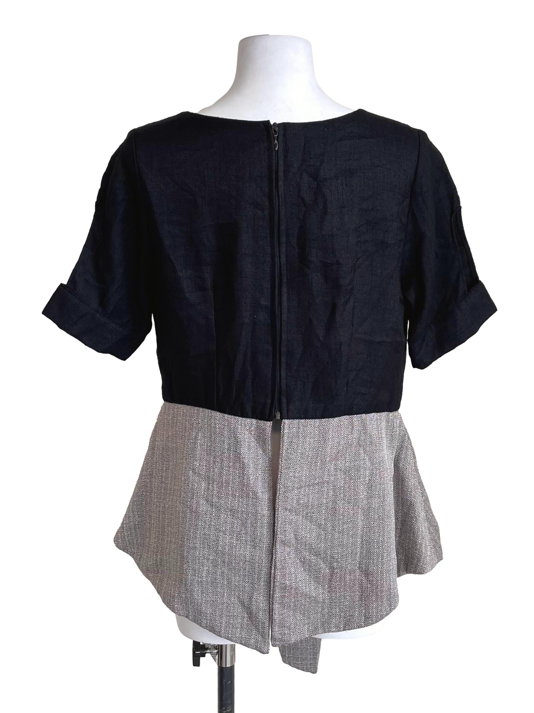 Black & Hazel Wood Floral Stitch Peplum Top