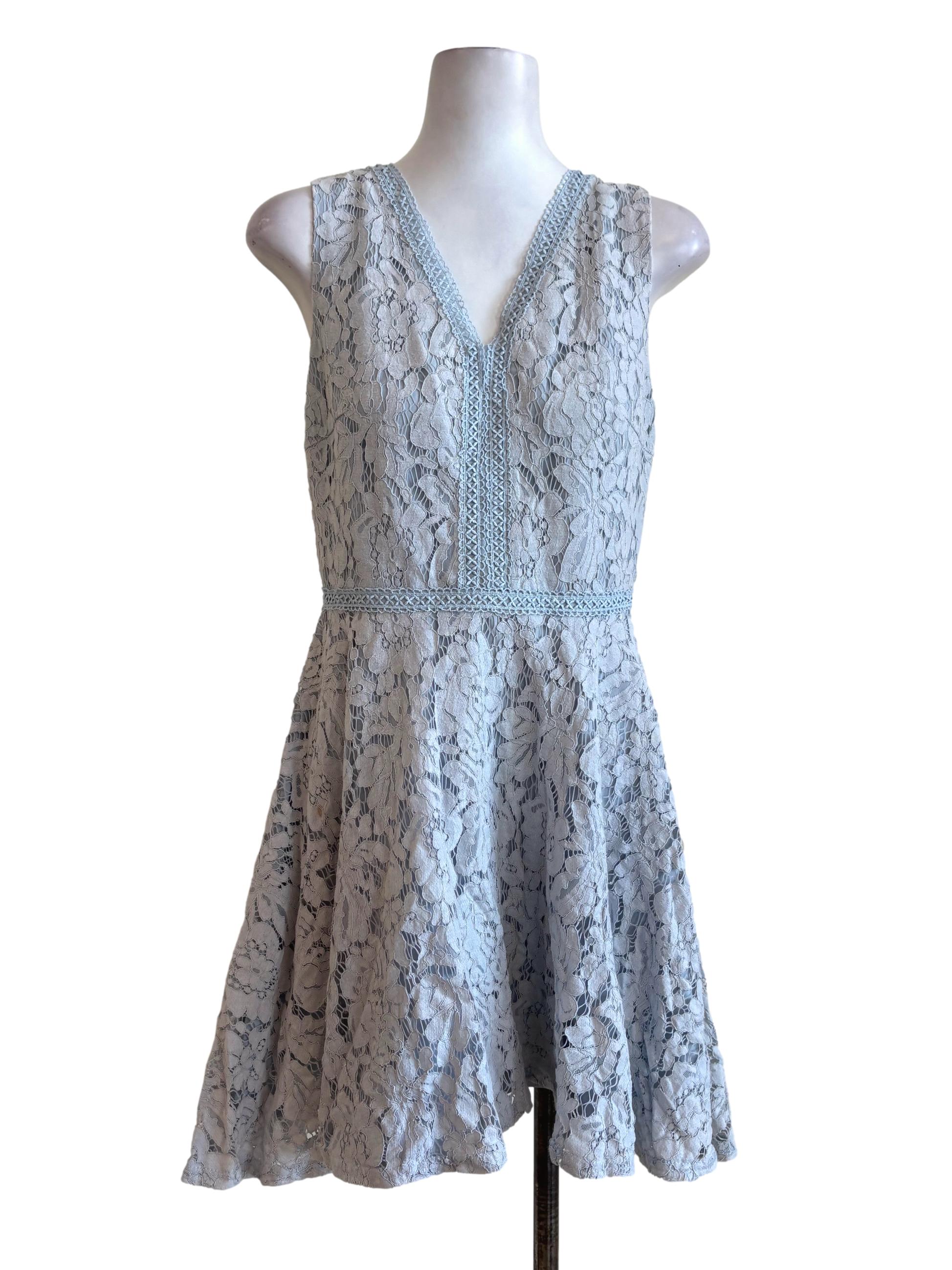 Dusty Blue Floral Lace A-Line Dress LB