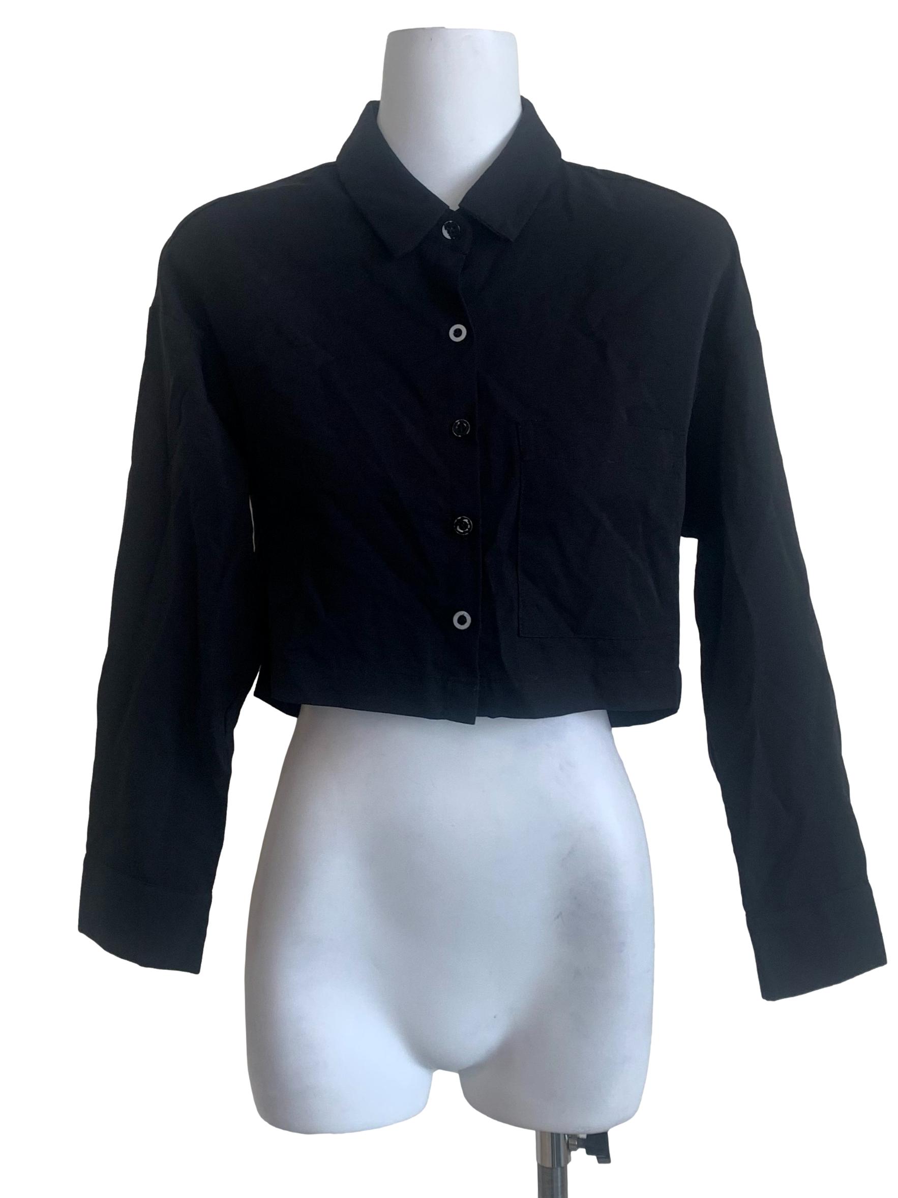 Midnight Black Collared Crop Top