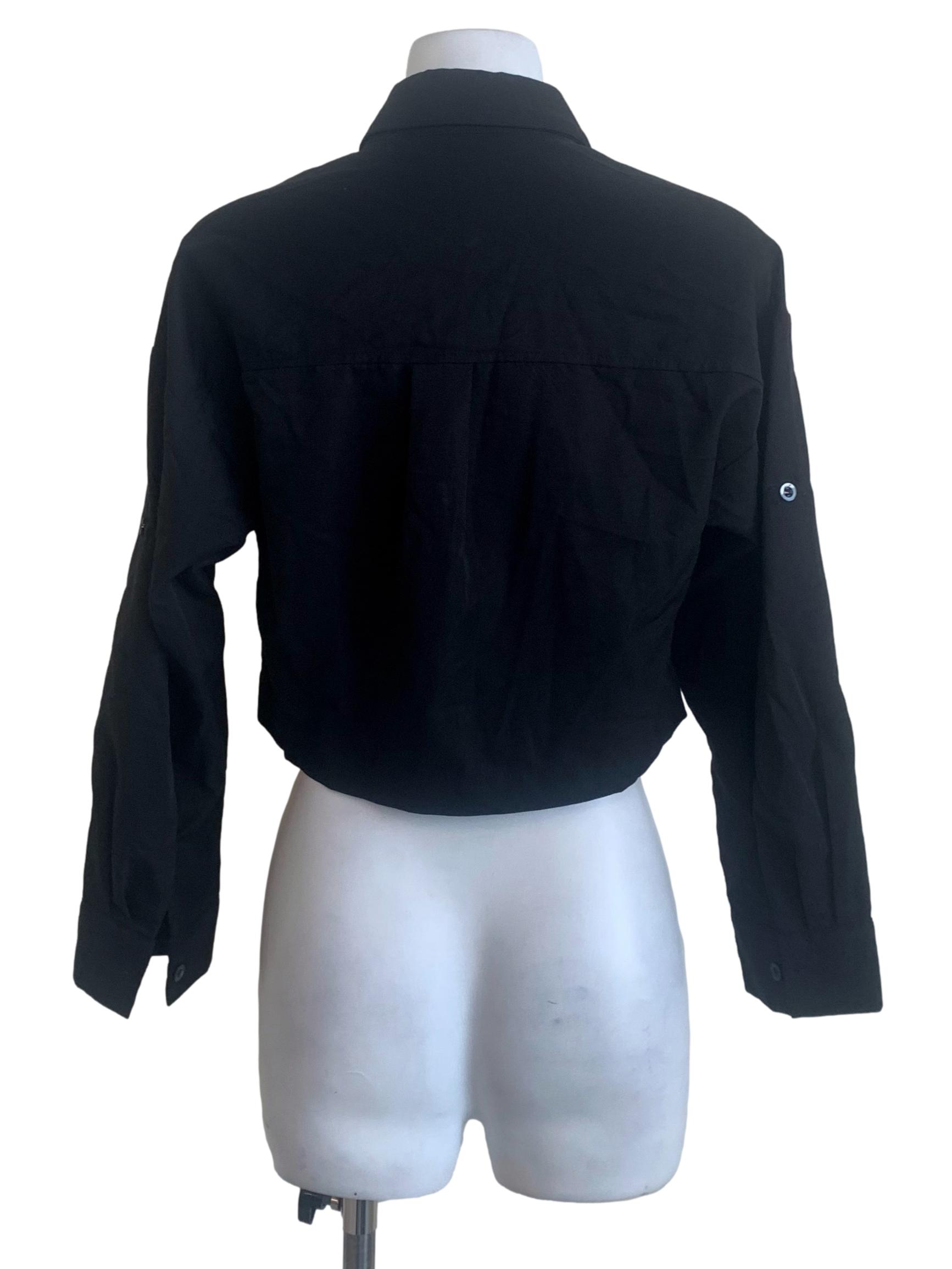 Midnight Black Collared Crop Top