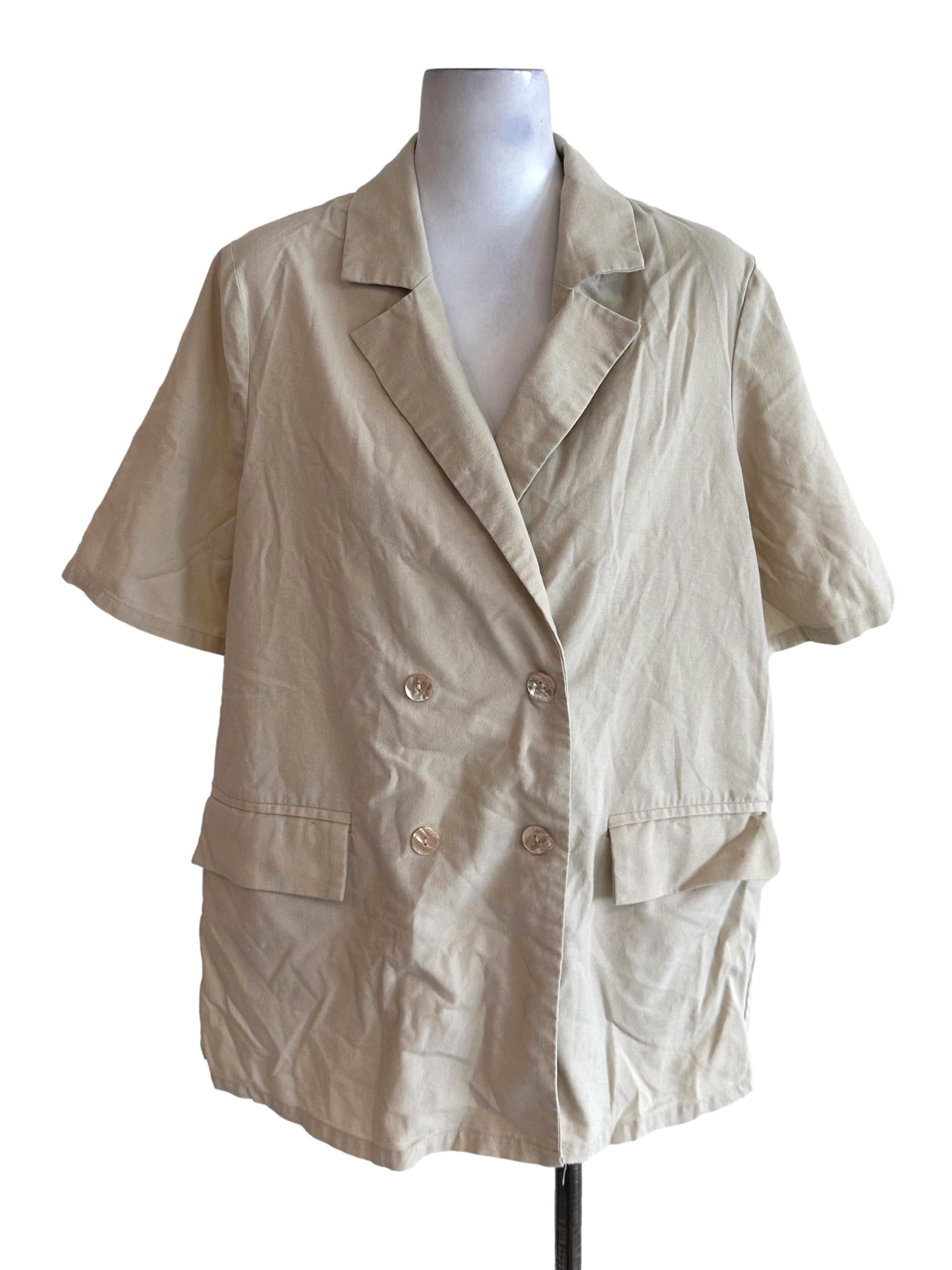 Oat Beige Collar Short Sleeve Blazer