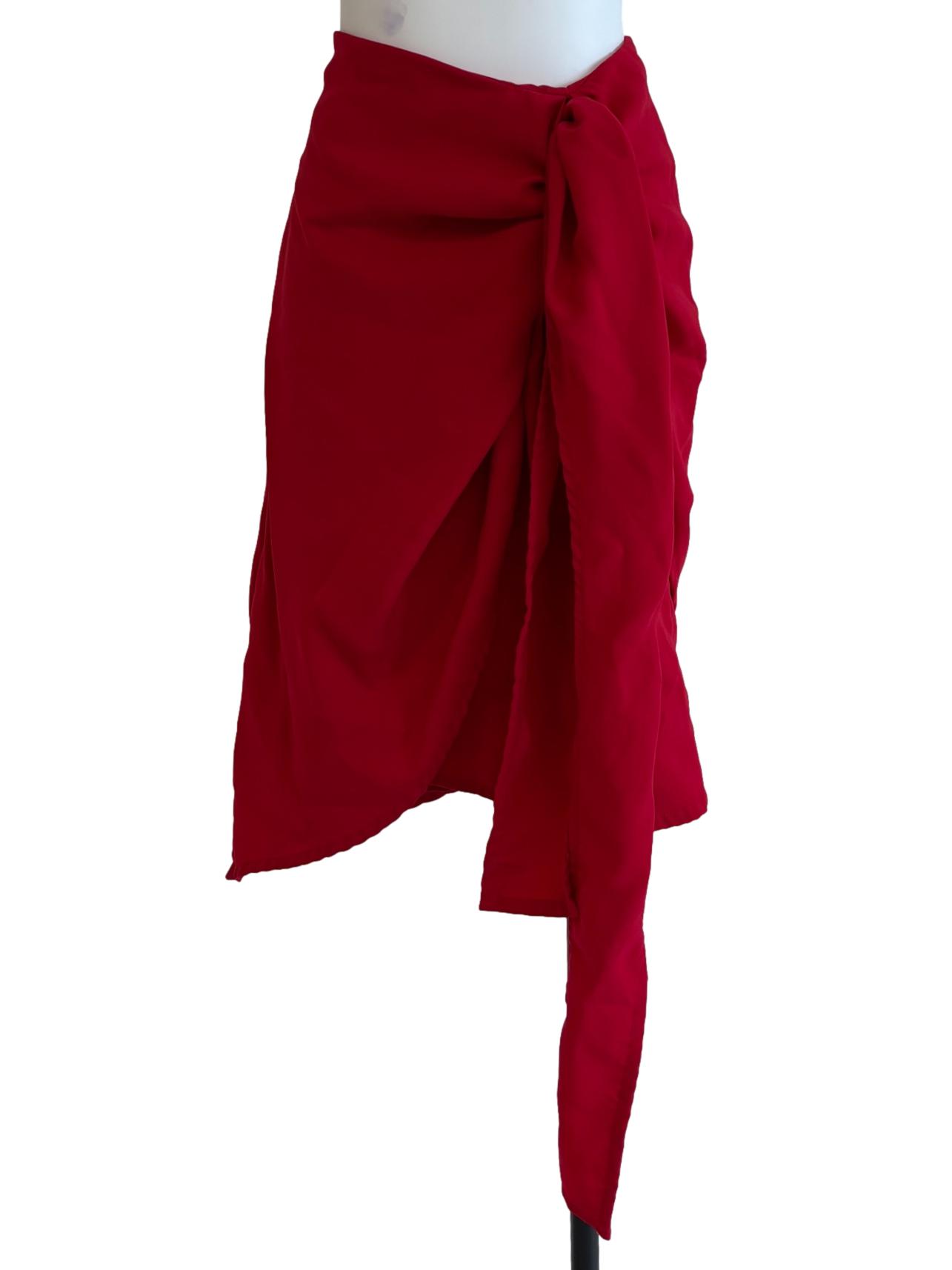 Apple Red Knee Length Drape Skirt