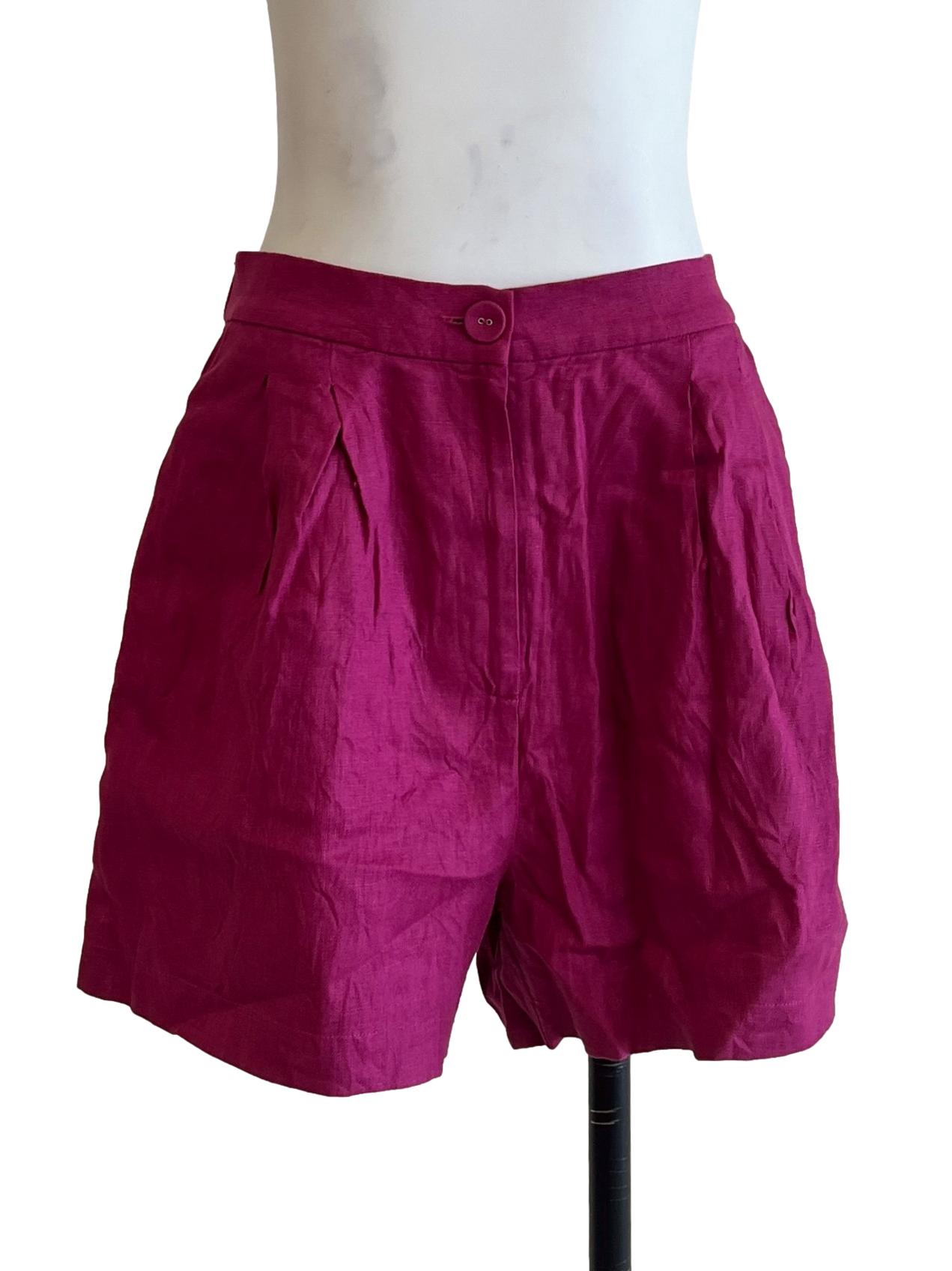 Magenta Textured Linen Shorts OSN