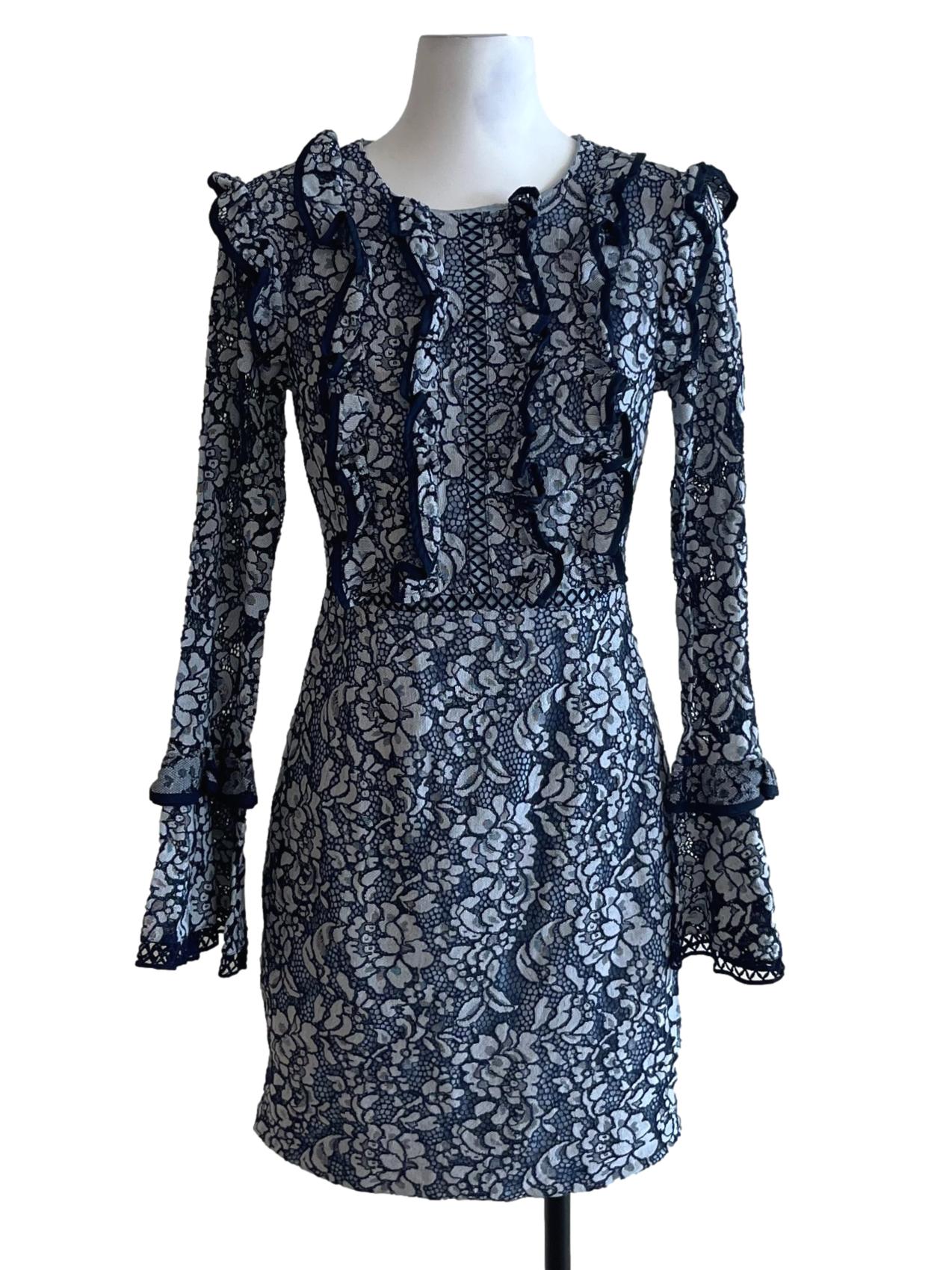 Navy Blue Lace Empire Dress