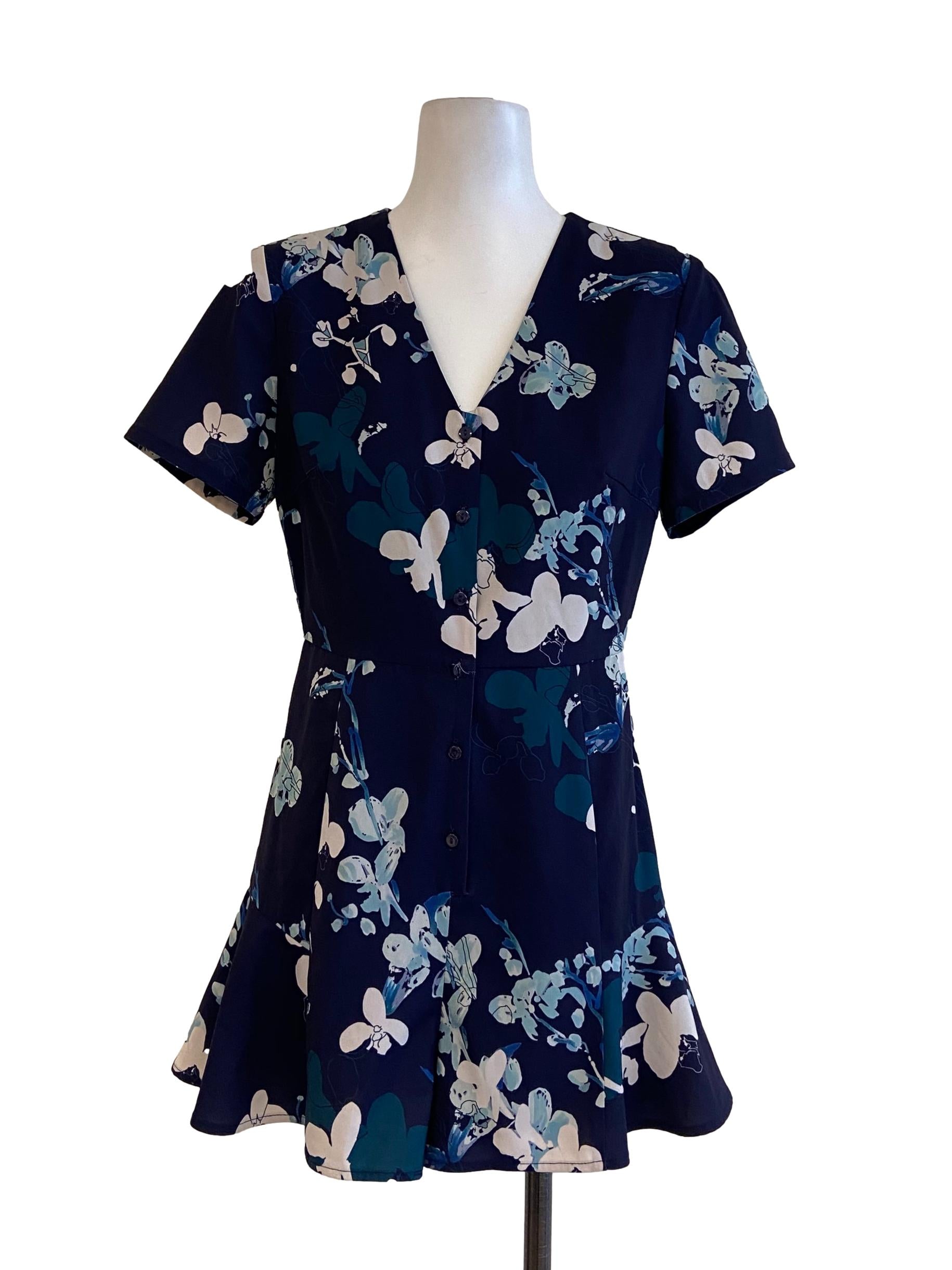 Navy Blue Floral Button Down Rompers