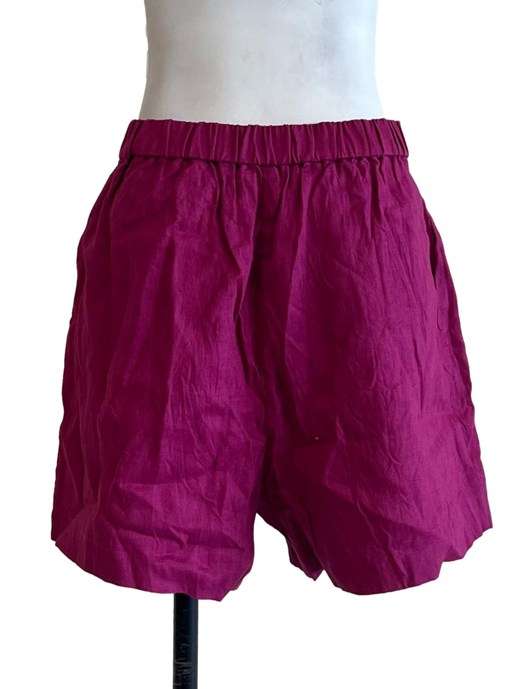 Magenta Textured Linen Shorts OSN