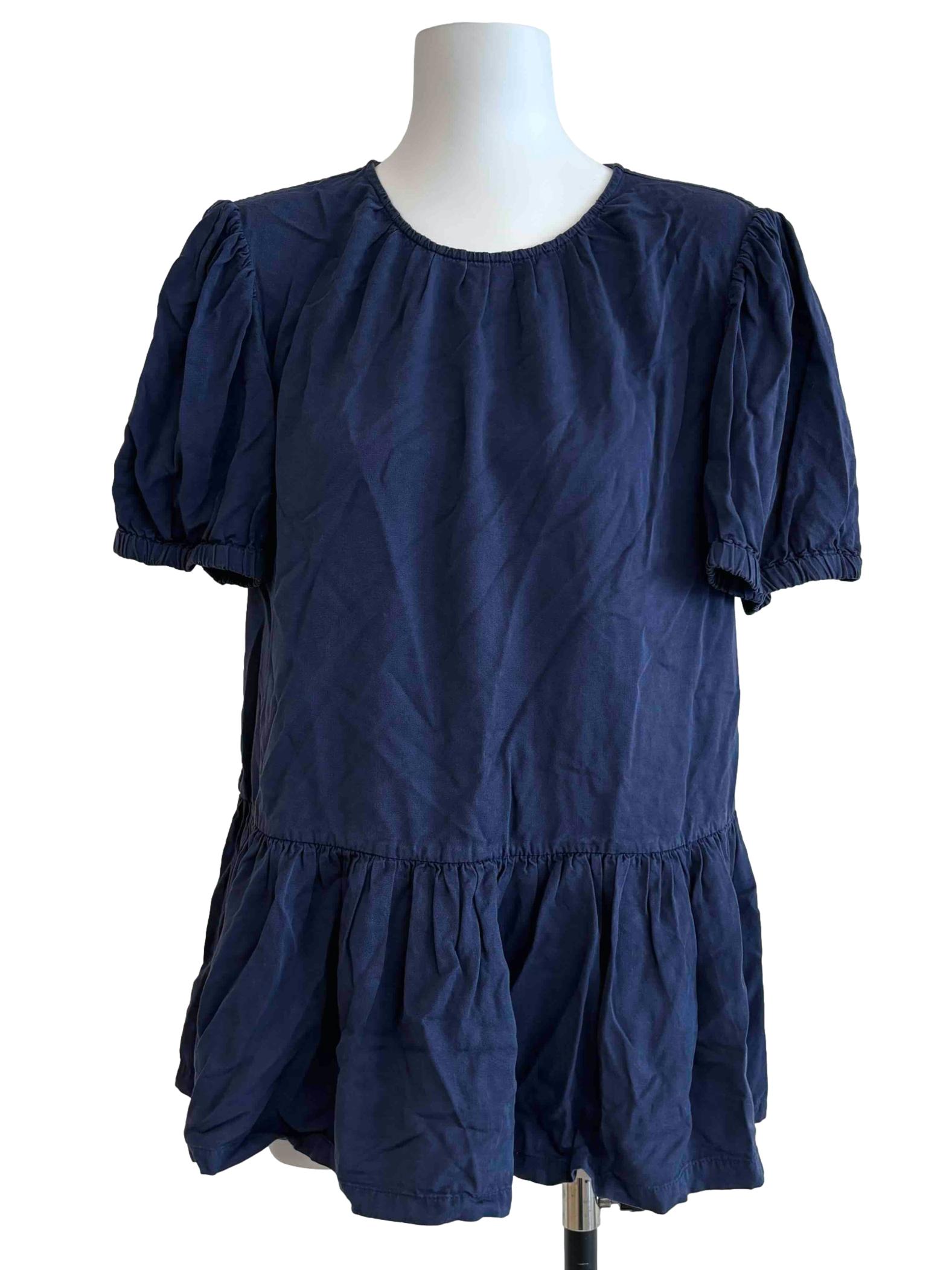 Navy Blue Cotton Peplum Blouse
