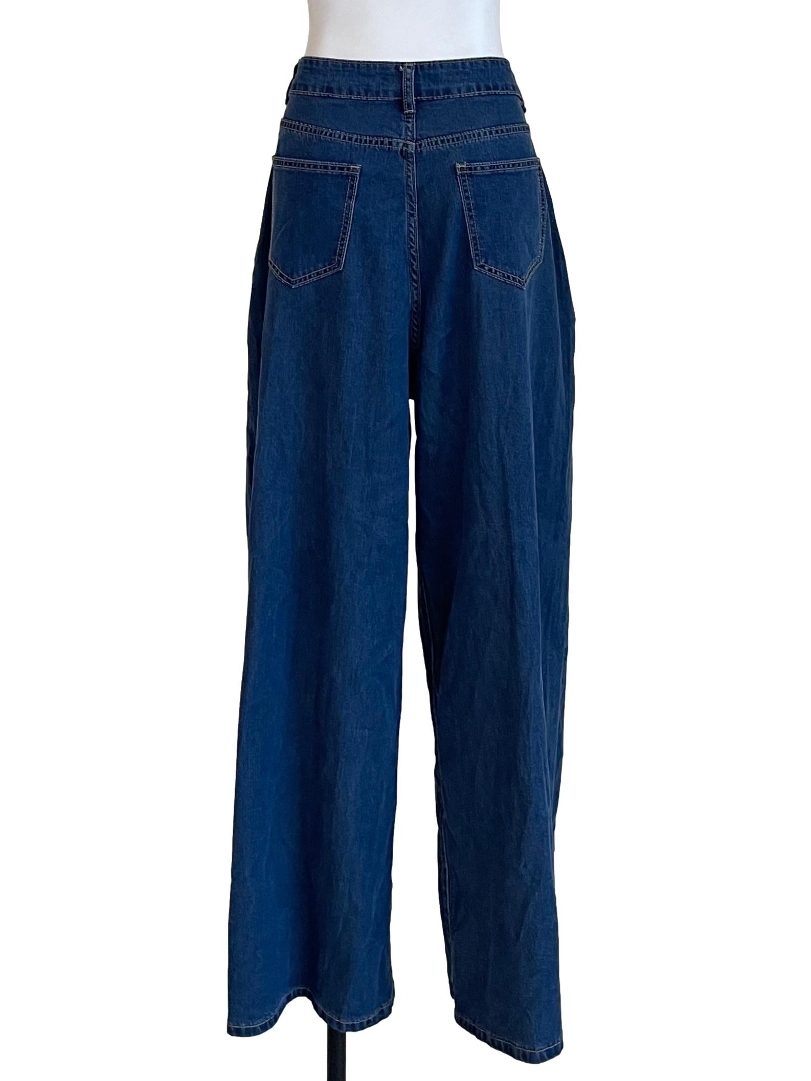 Dull Blue Panelled Wide Leg Jeans