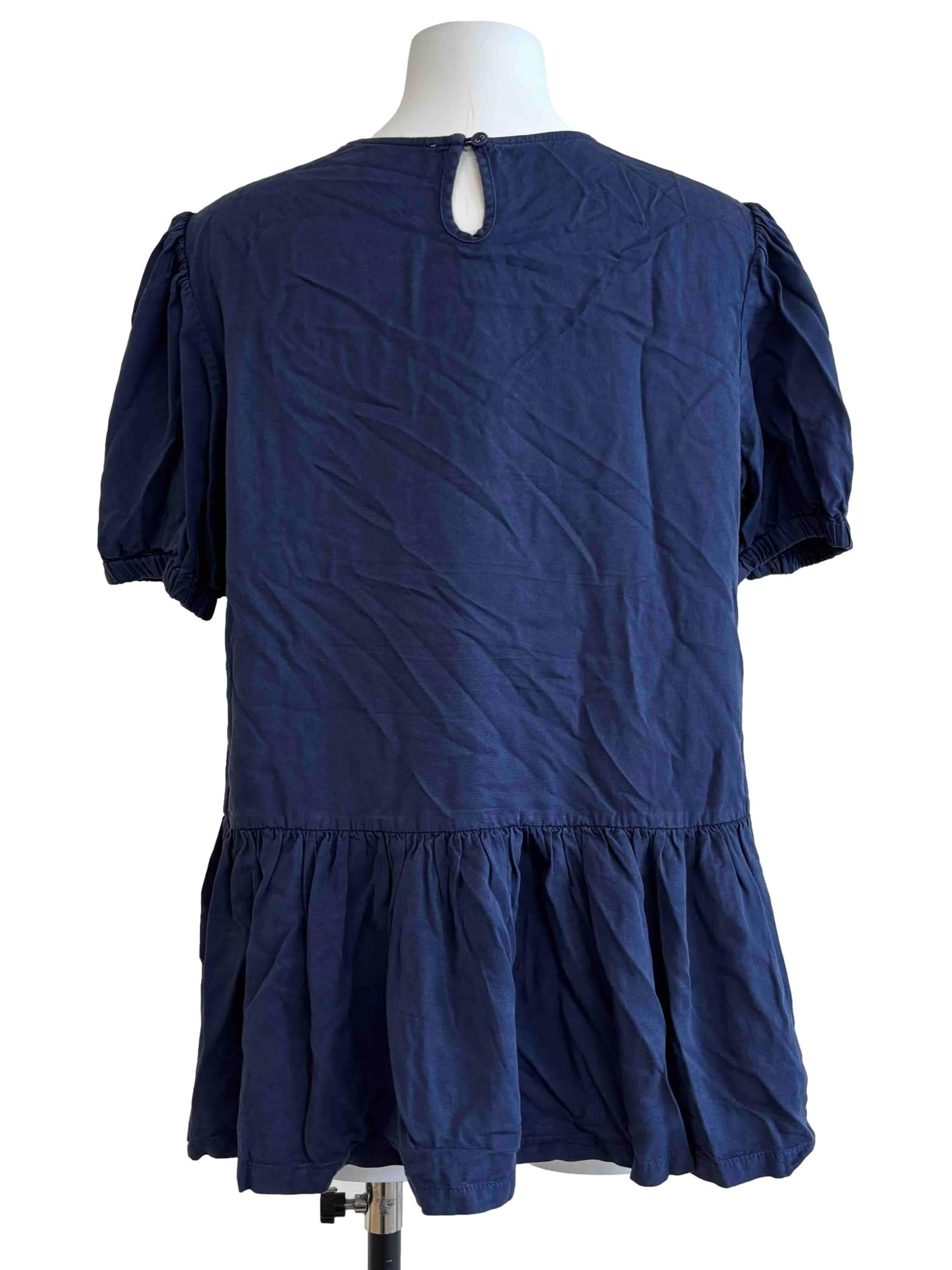Navy Blue Cotton Peplum Blouse