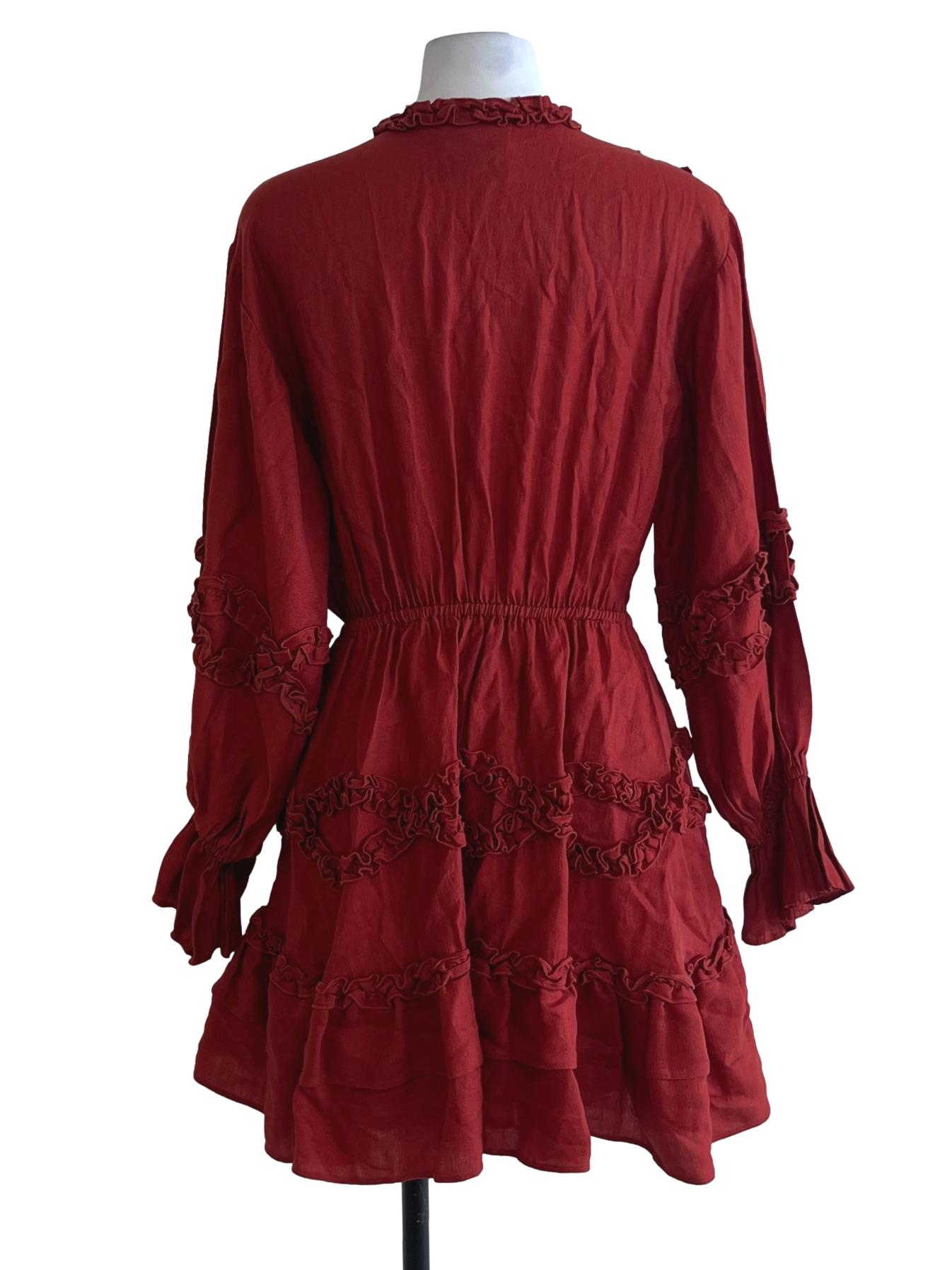 Brick Red V-Neckline Empire Dress