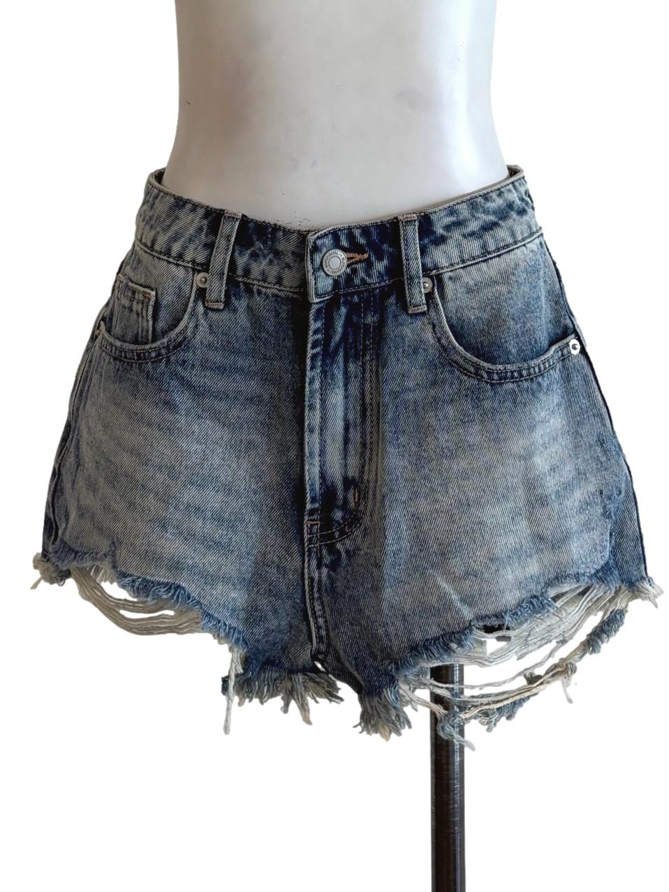 Washed Frayed Hem Jean Shorts