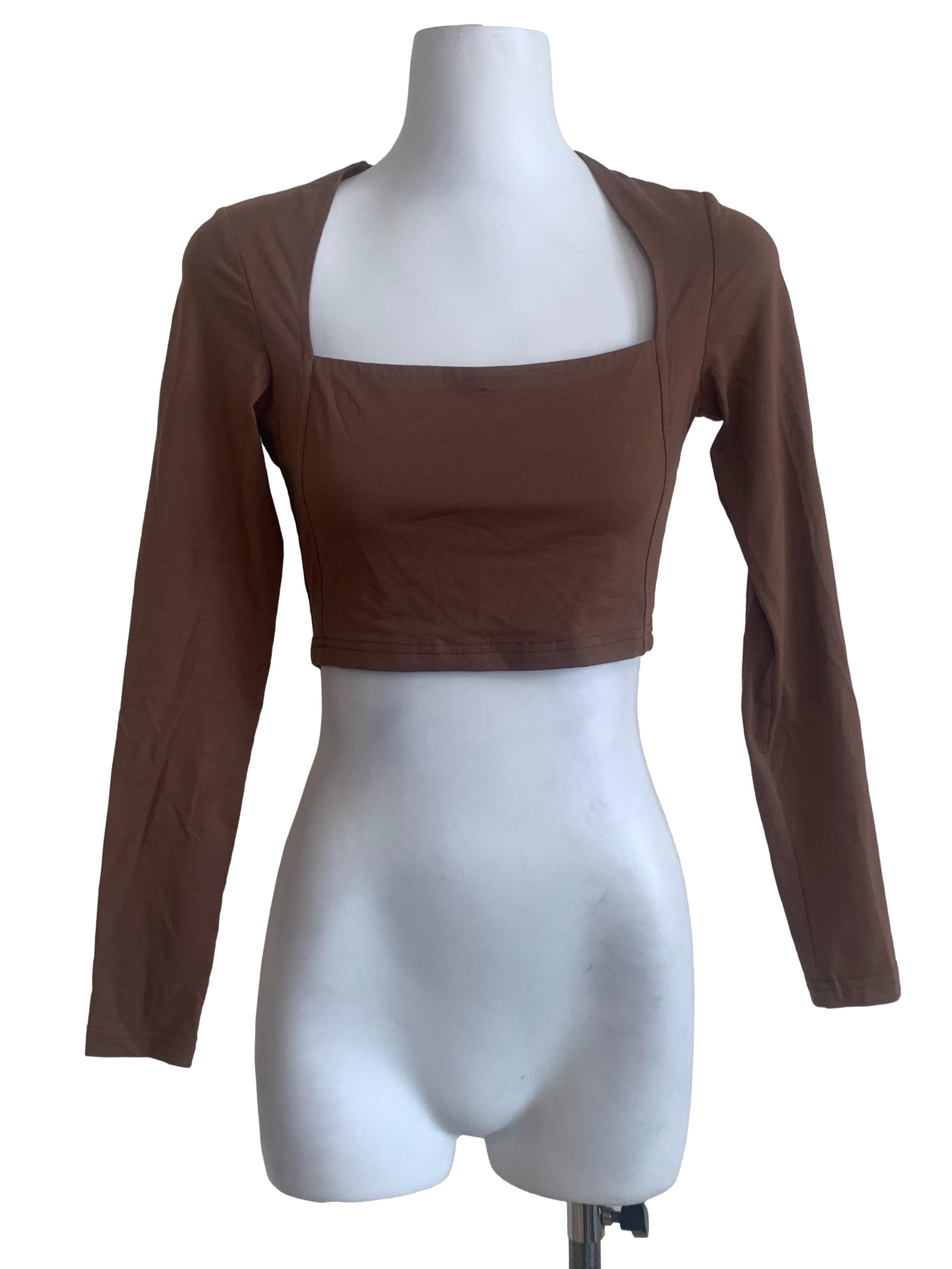 Caramel Brown Square Neck Crop Top