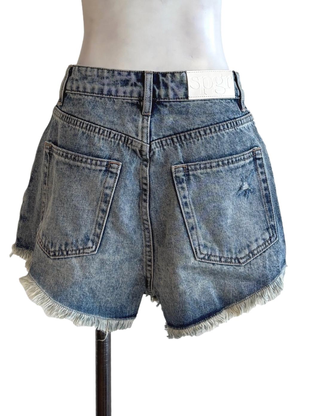 Washed Frayed Hem Jean Shorts