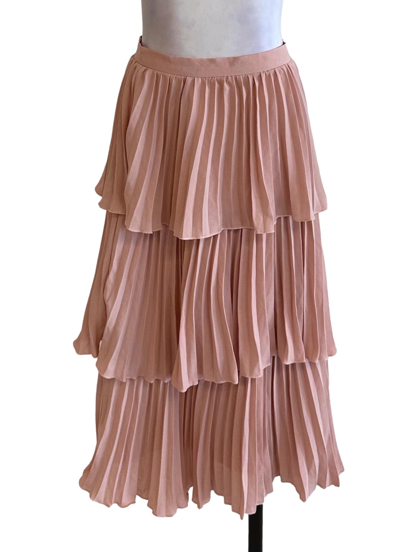Rose Pink Pleated Layered Skirt LB