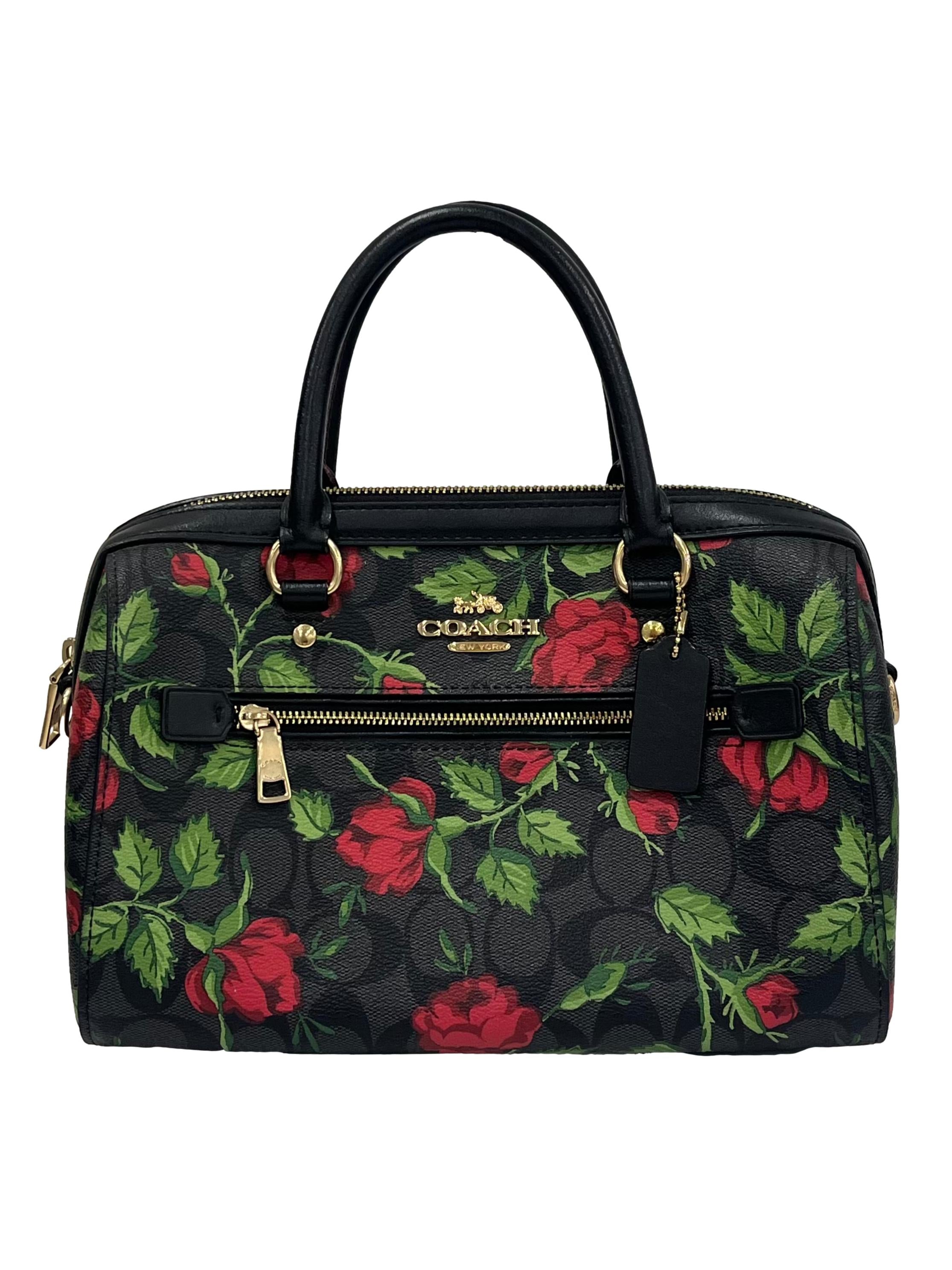 Black Rowan Satchel In Signature Canvas With Fairytale Rose Print CSN