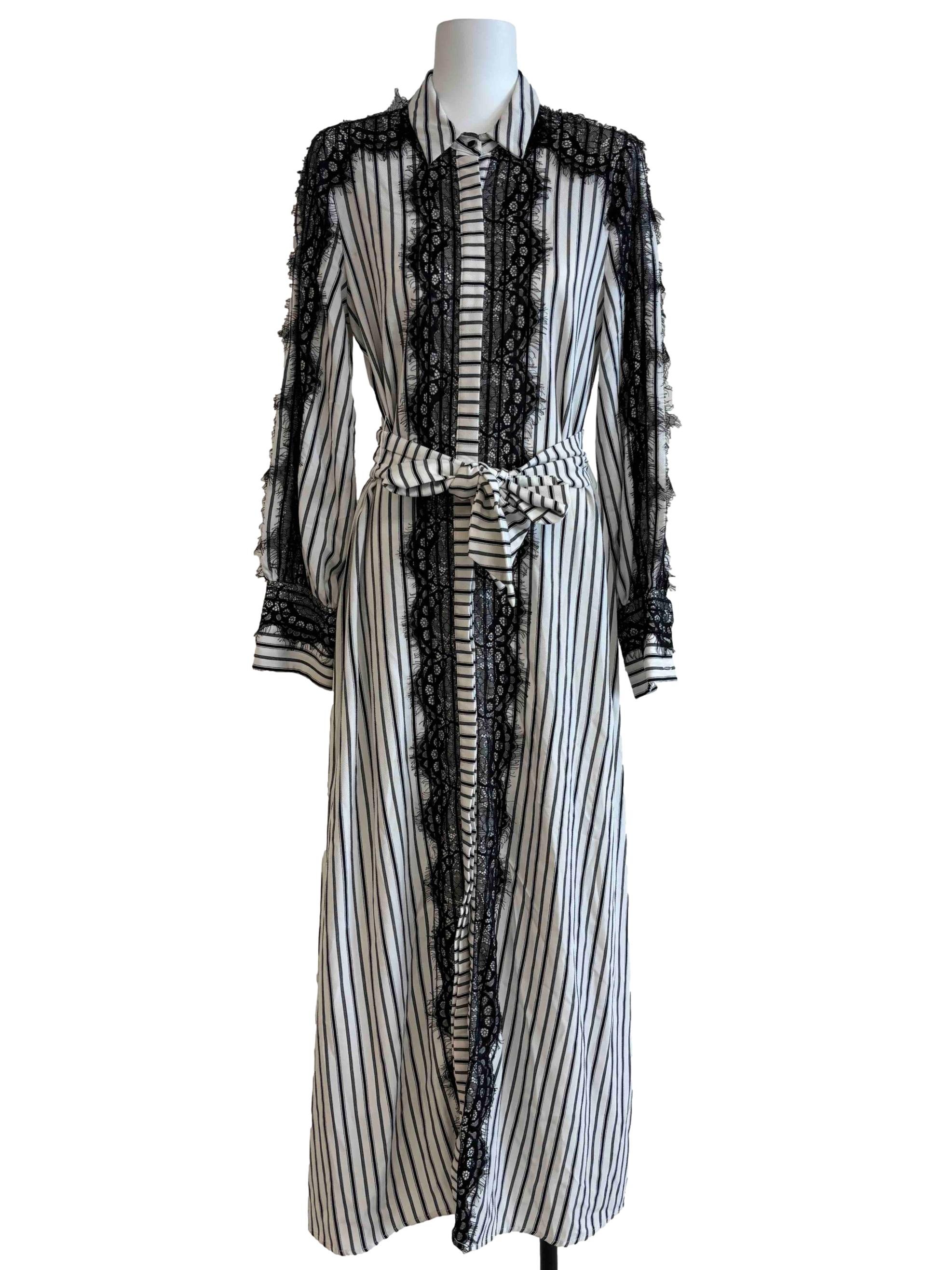 Powder White Striped Lacey Shirt Dress