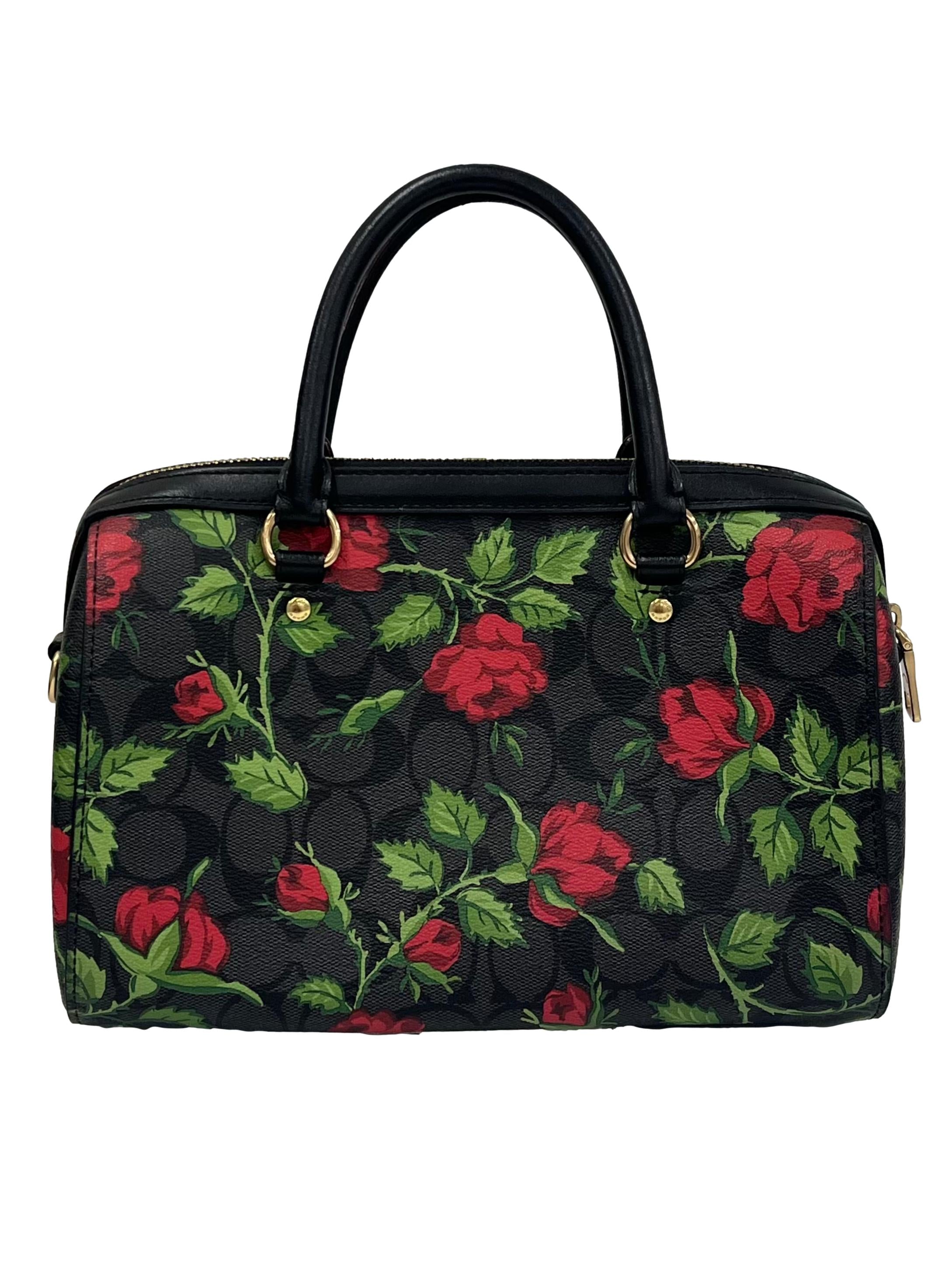 Black Rowan Satchel In Signature Canvas With Fairytale Rose Print CSN