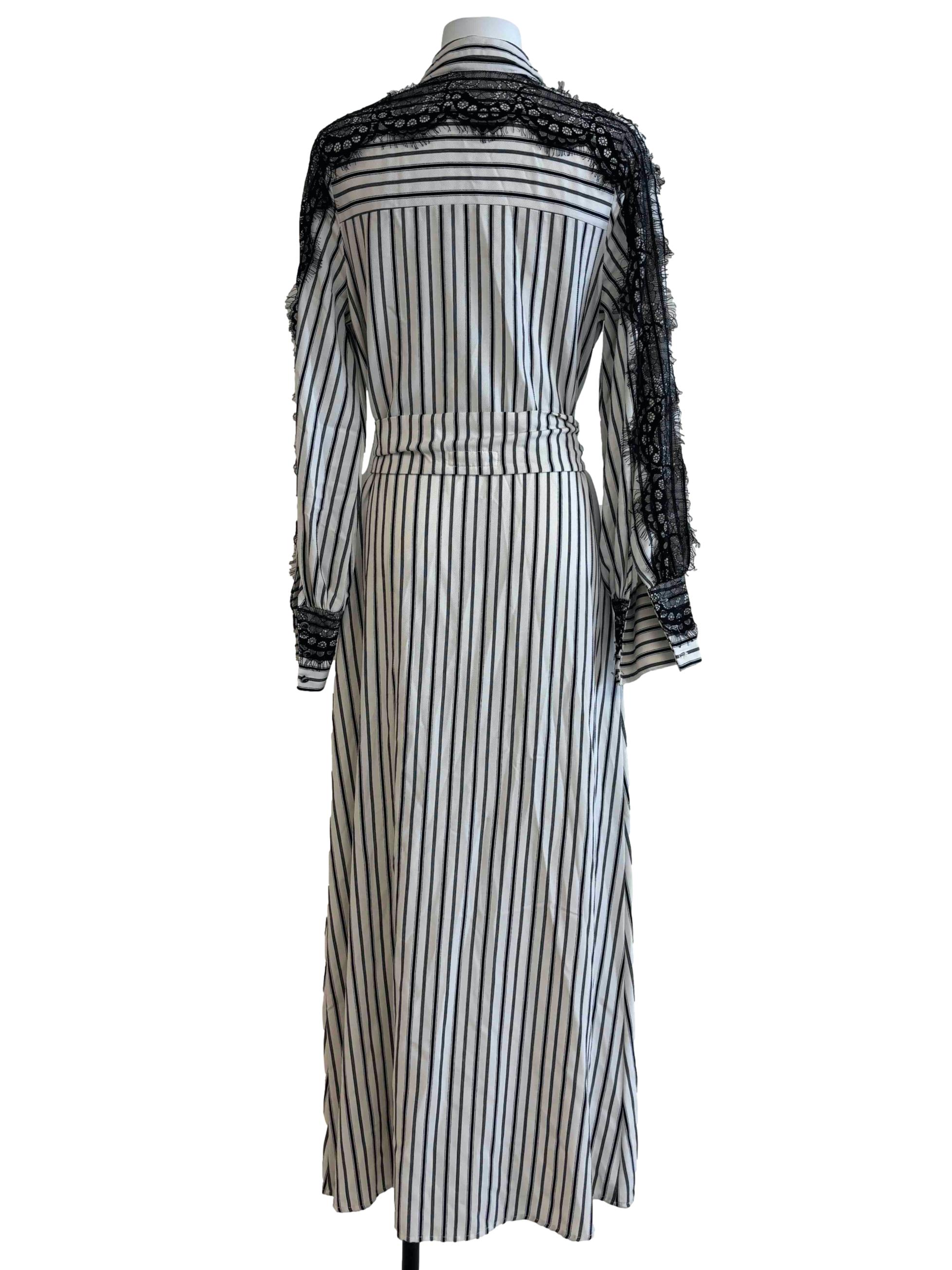 Powder White Striped Lacey Shirt Dress