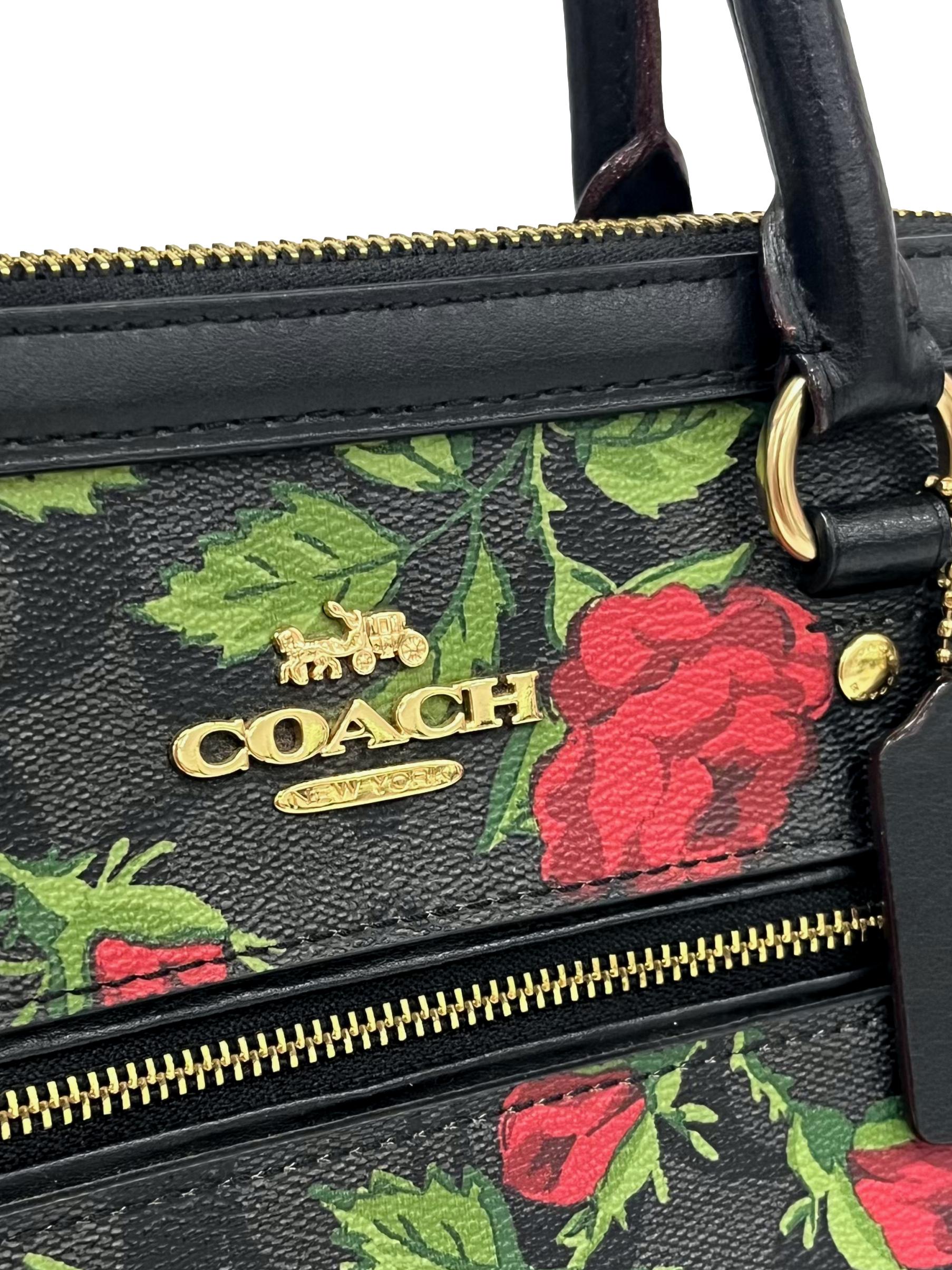 Black Rowan Satchel In Signature Canvas With Fairytale Rose Print CSN
