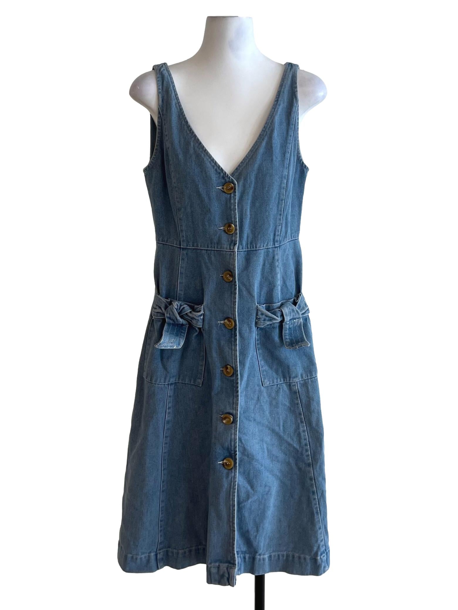 Blue Denim V-Neckline A-Line Dress