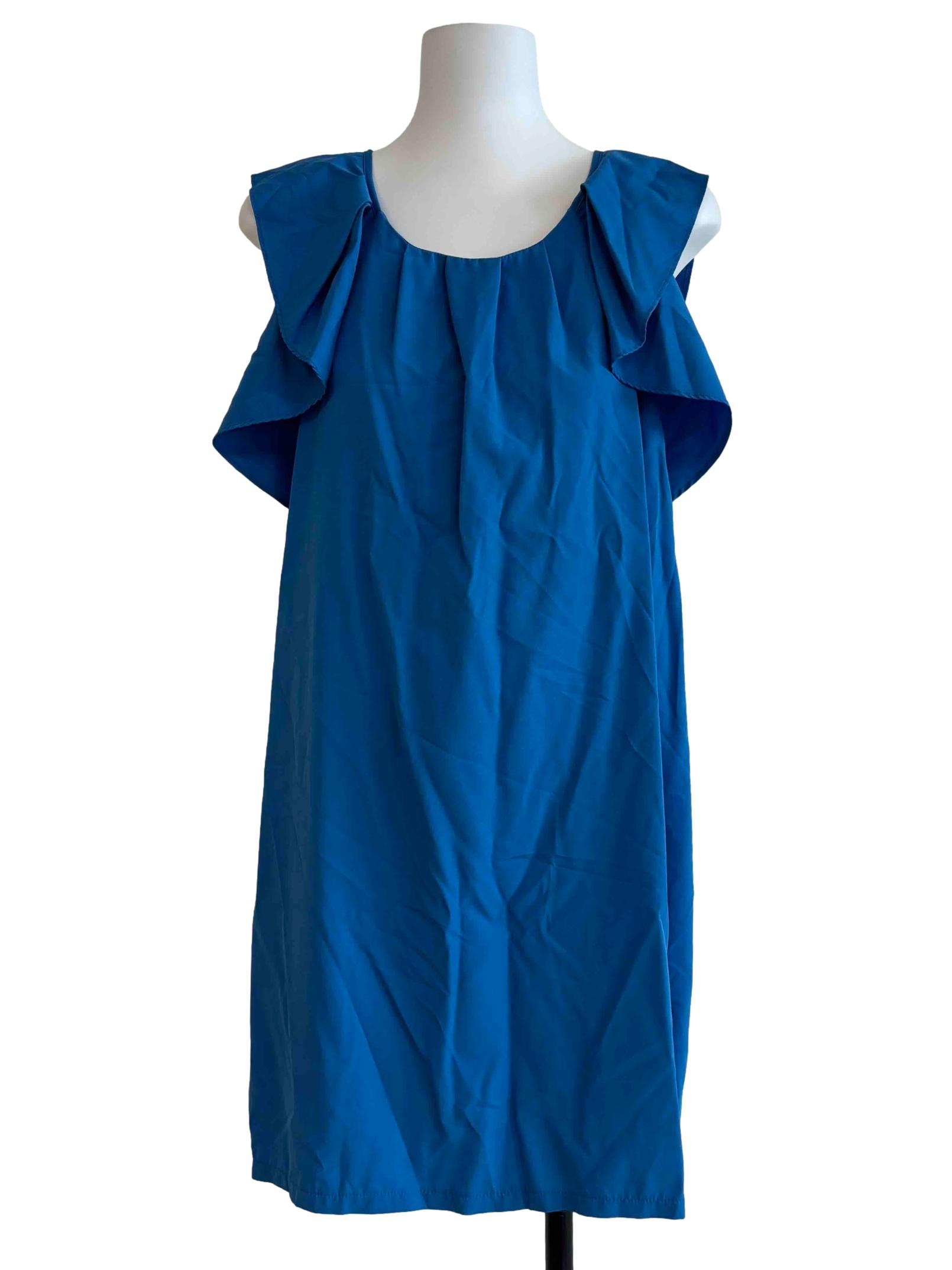 Lapis Blue Ruffle Shift Dress