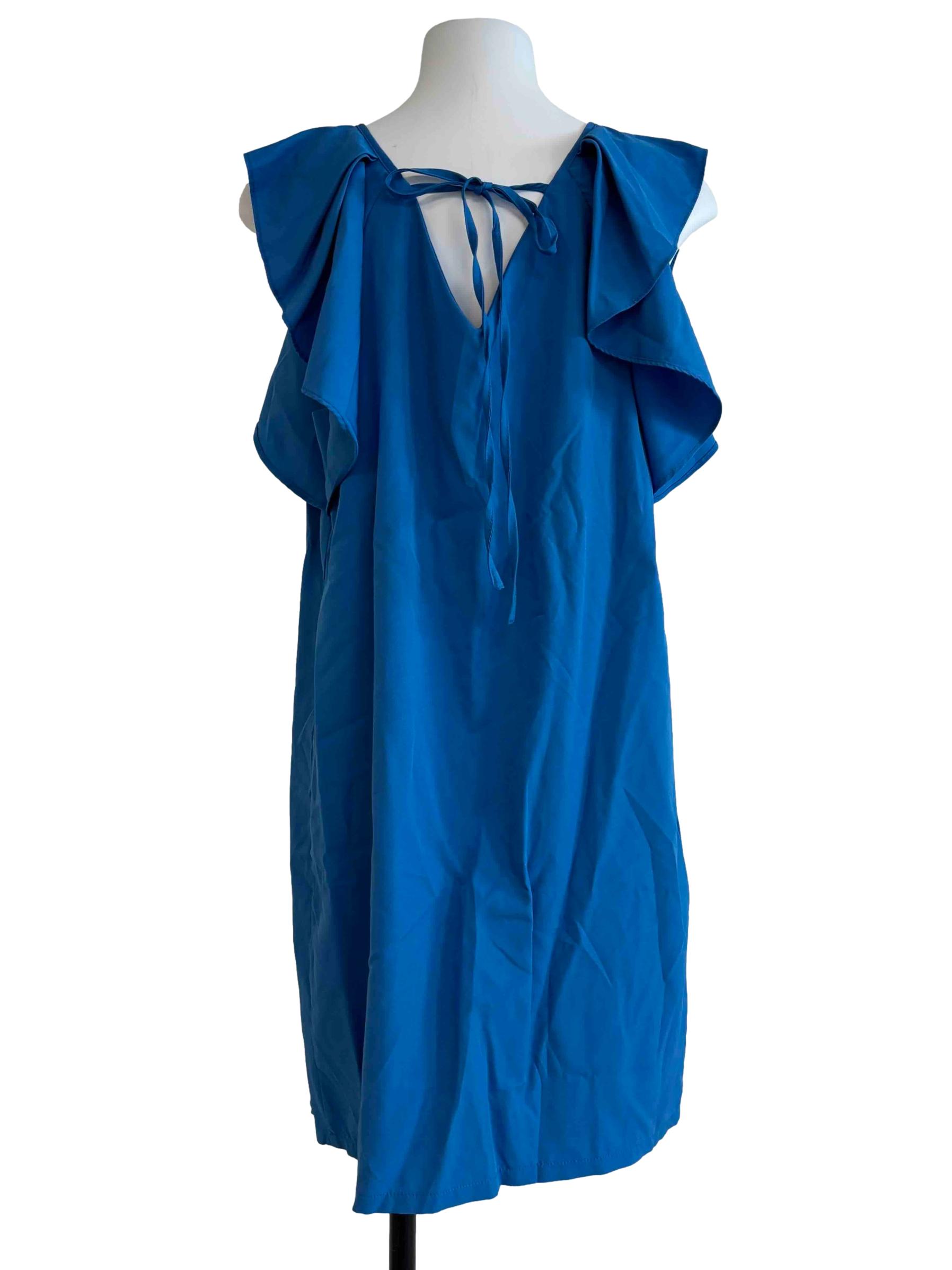 Lapis Blue Ruffle Shift Dress