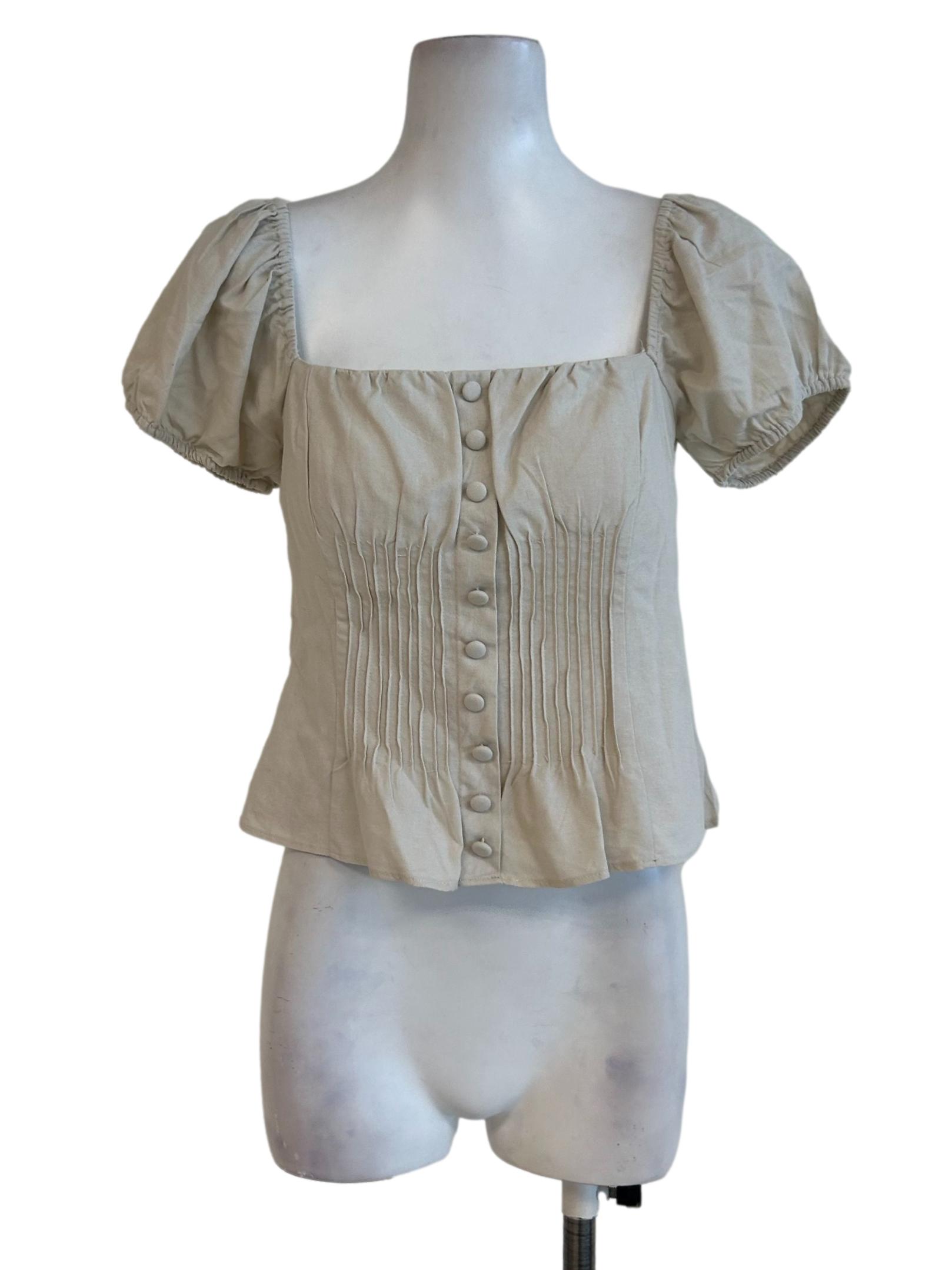 Beige Puffy Sleeves Top