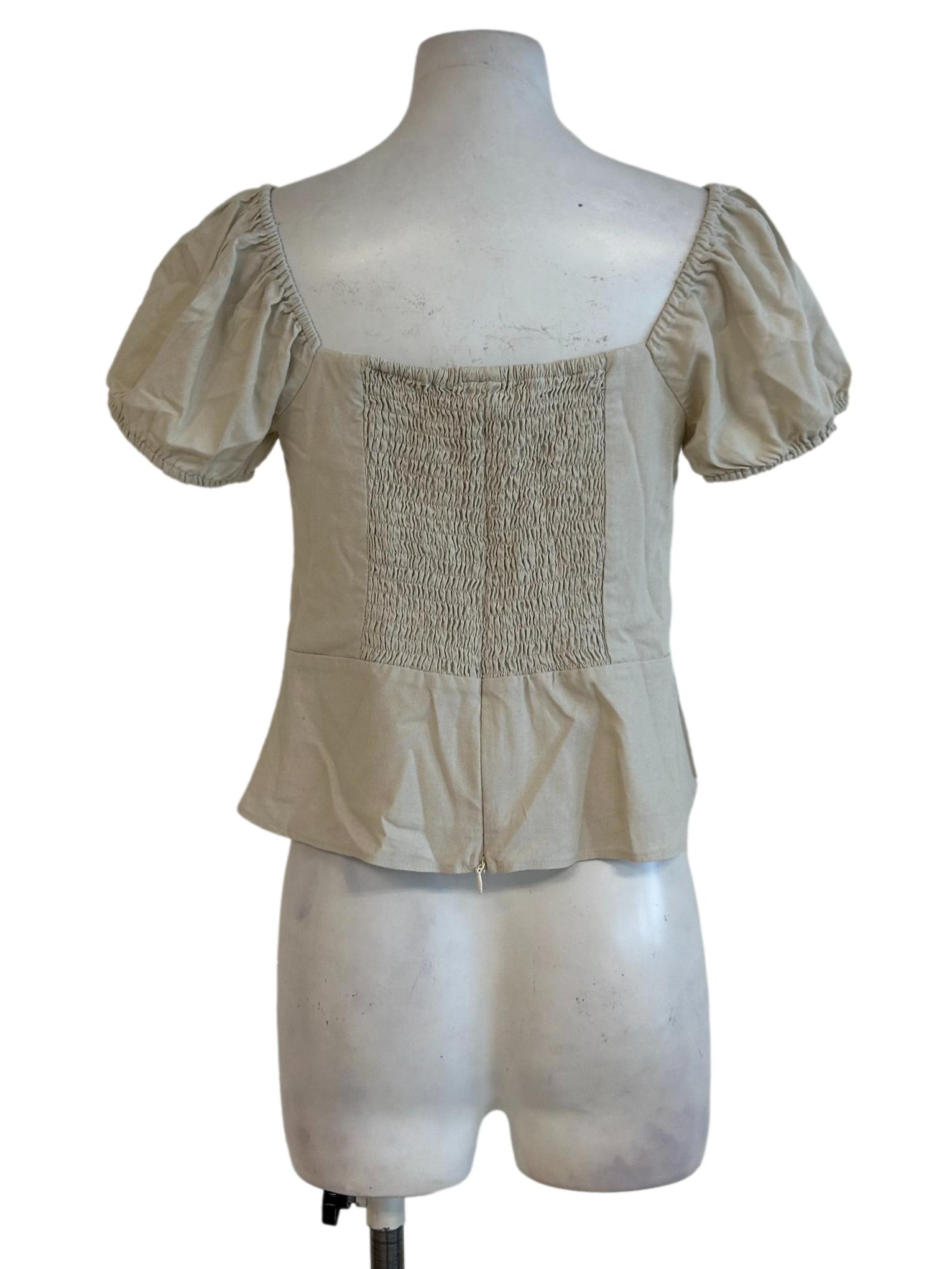 Beige Puffy Sleeves Top