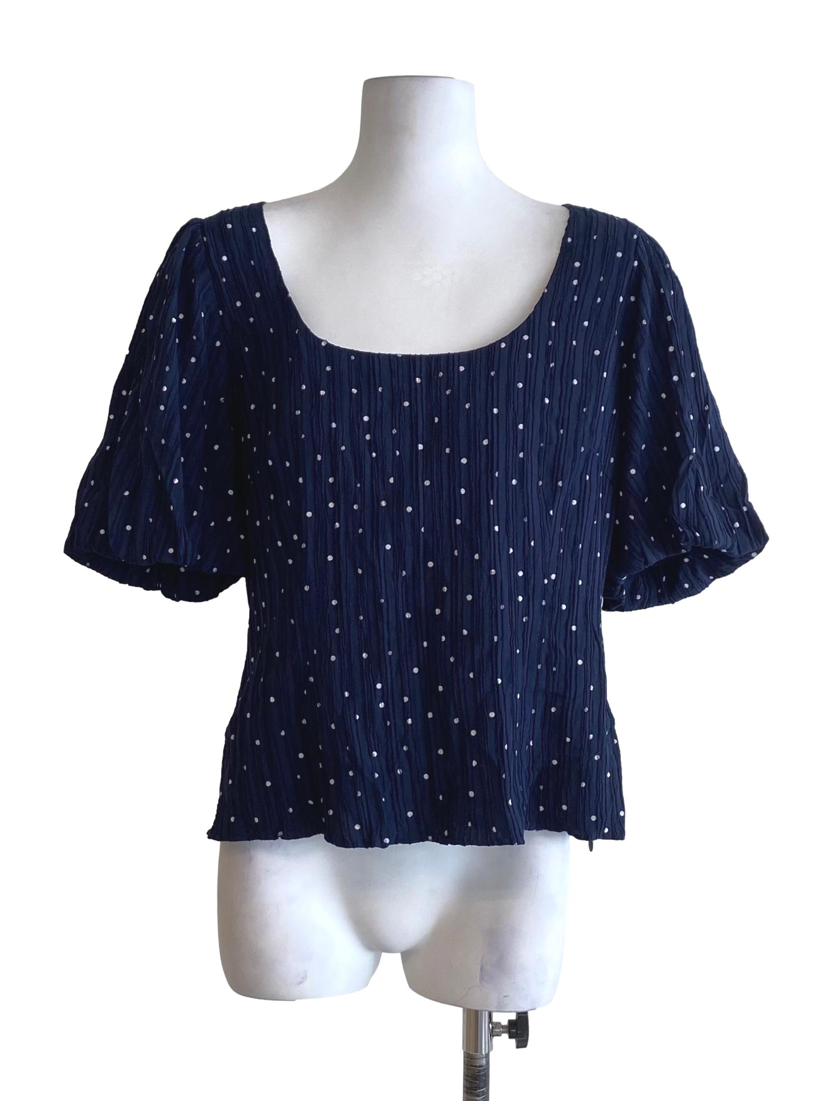 Berry Blue Polkadot Pleated Blouse