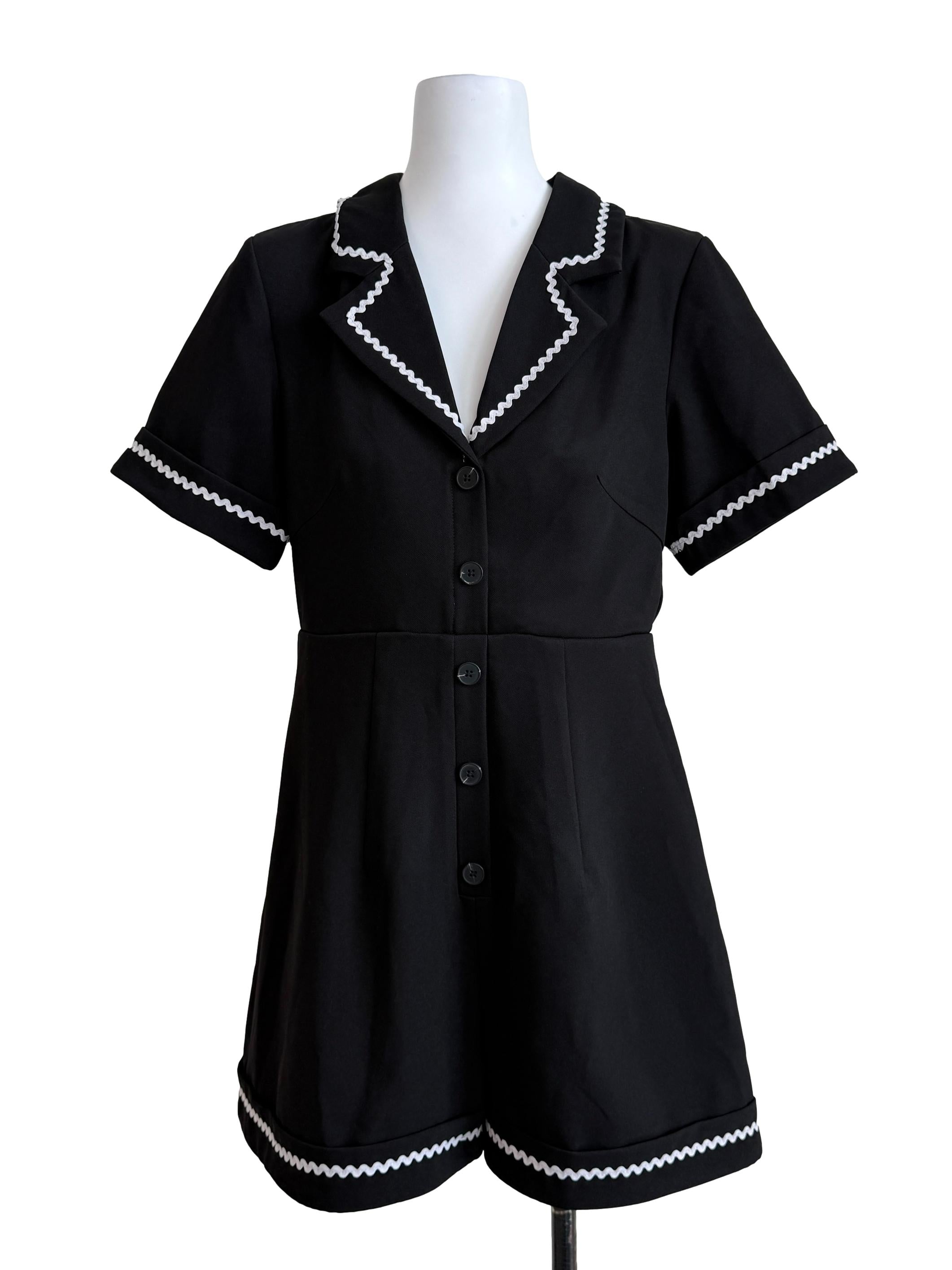 Black V-Neck Short Sleeve Romper
