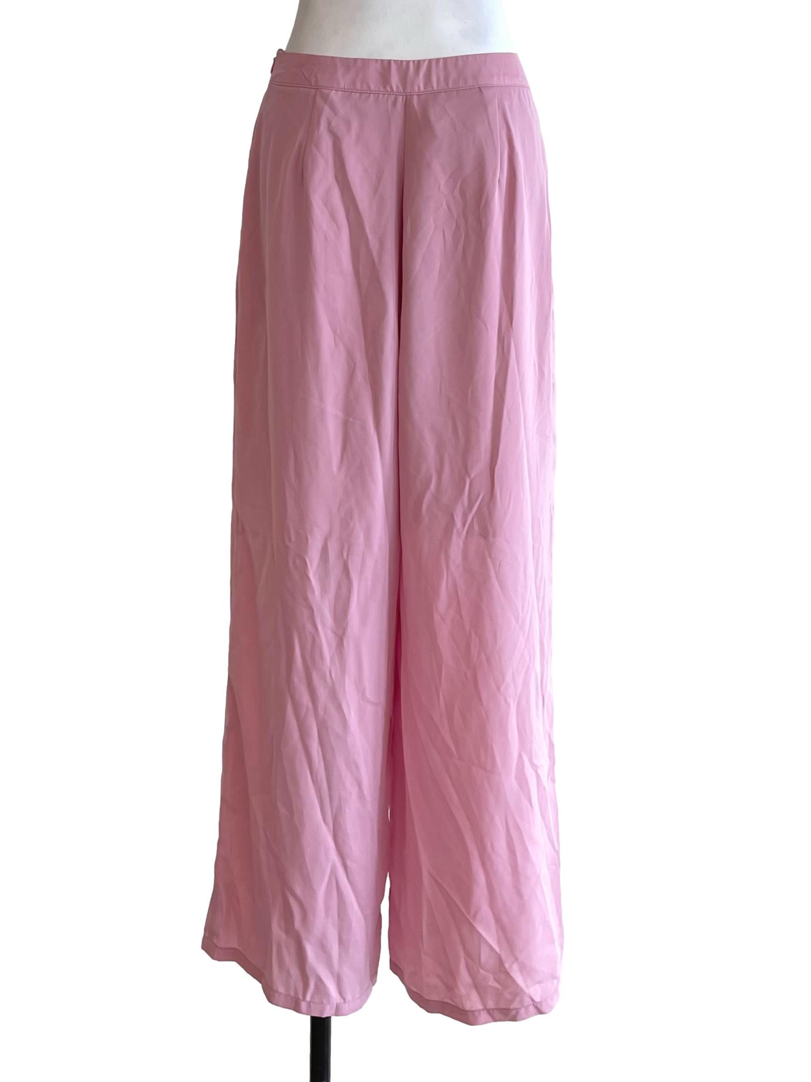 Pink Pleated Wide Pants
