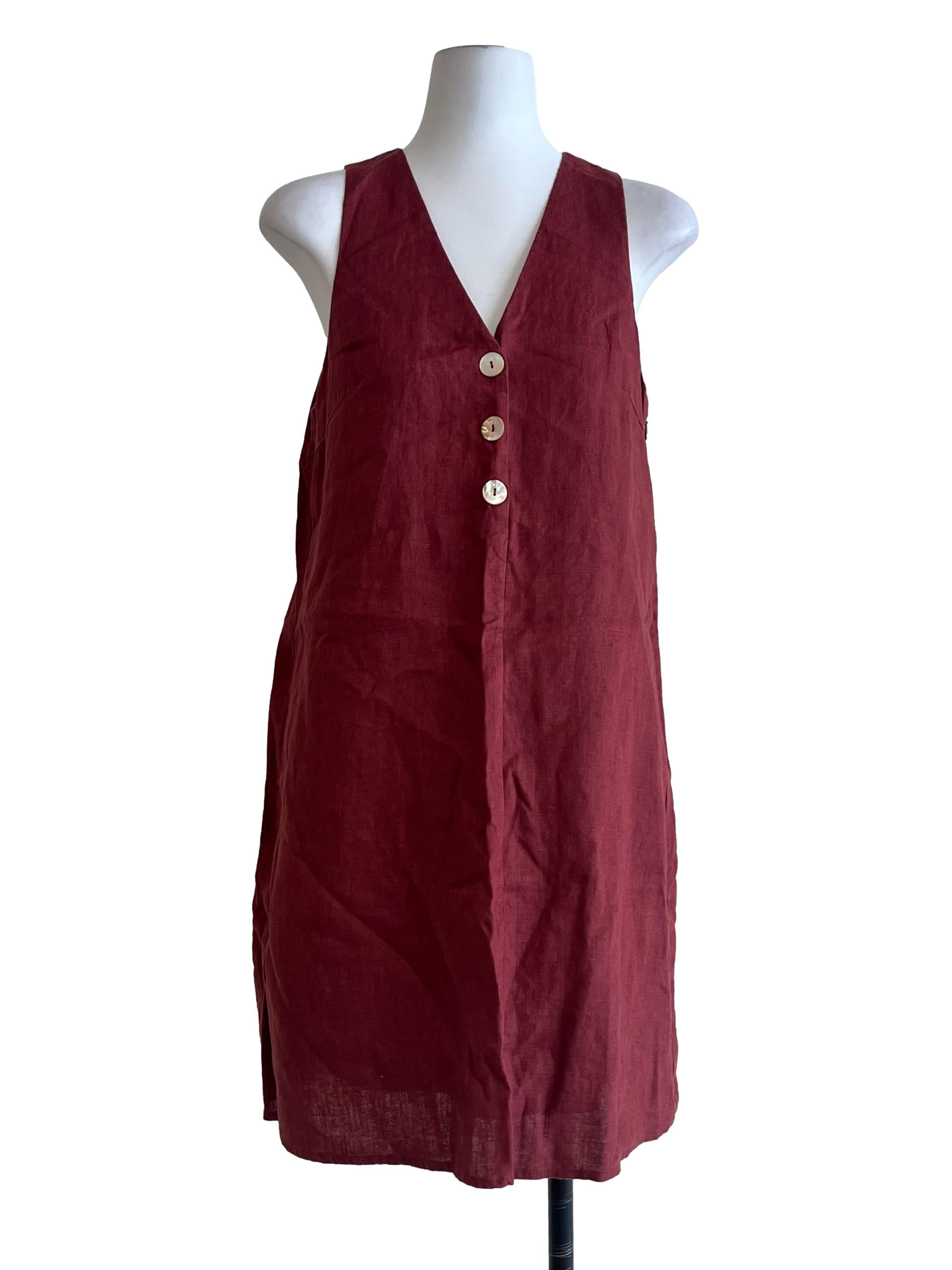 Linen Button-Down Shift Dress OSN