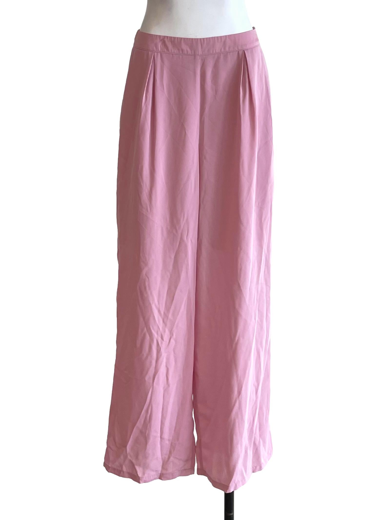 Pink Pleated Wide Pants