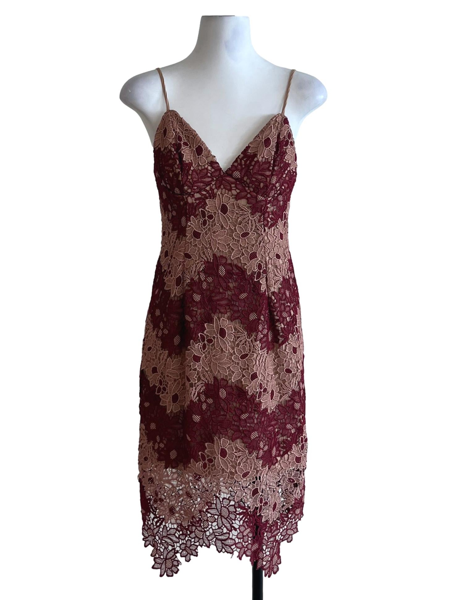 Beige Red Lace Sheath Dress