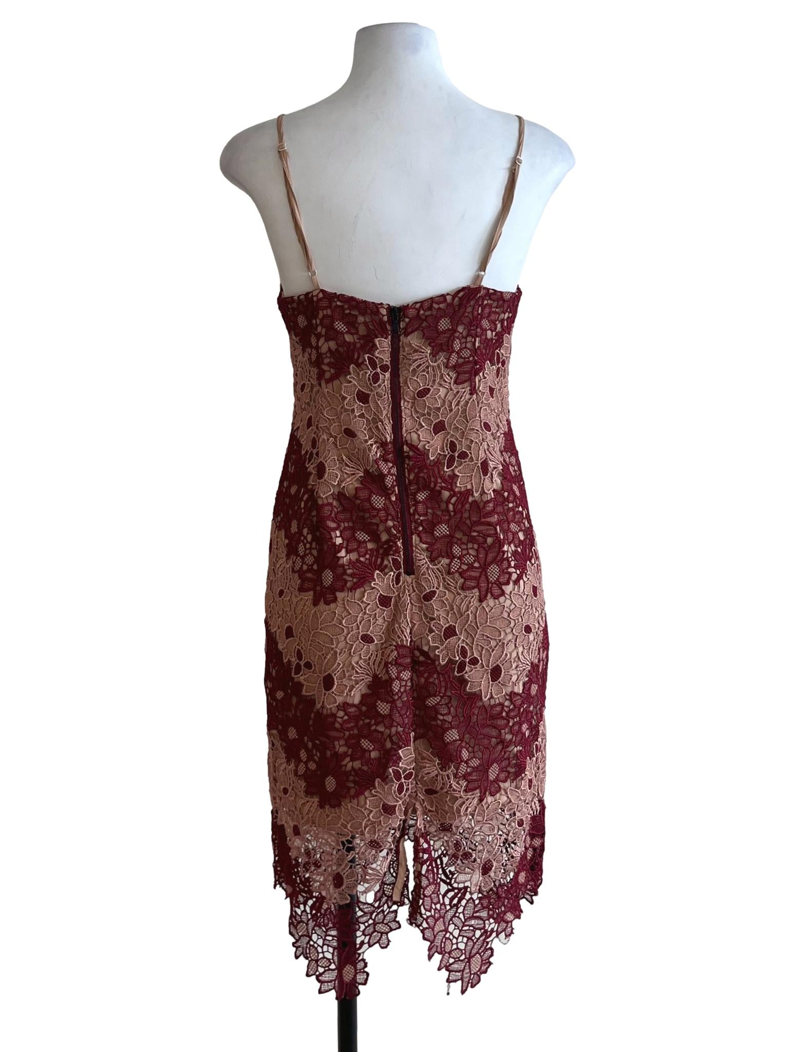 Beige Red Lace Sheath Dress