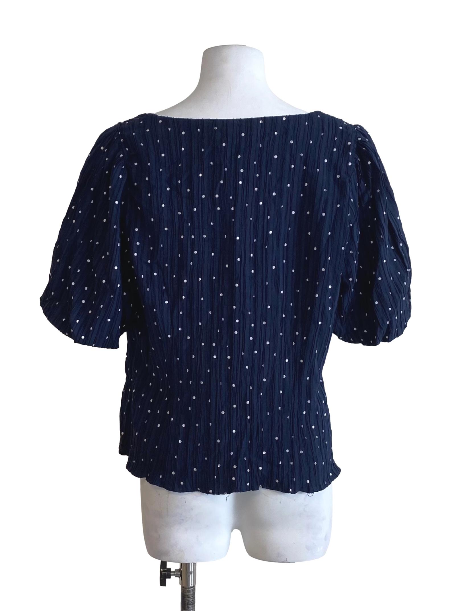 Berry Blue Polkadot Pleated Blouse