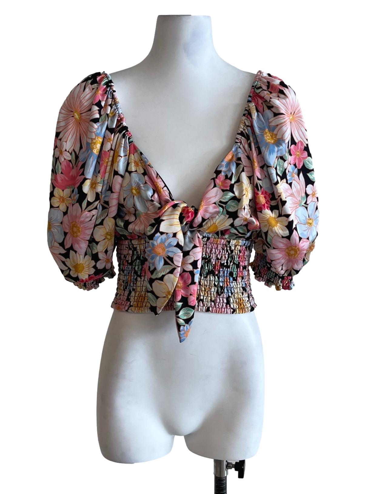 Black Floral Puff Sleeve Blouse
