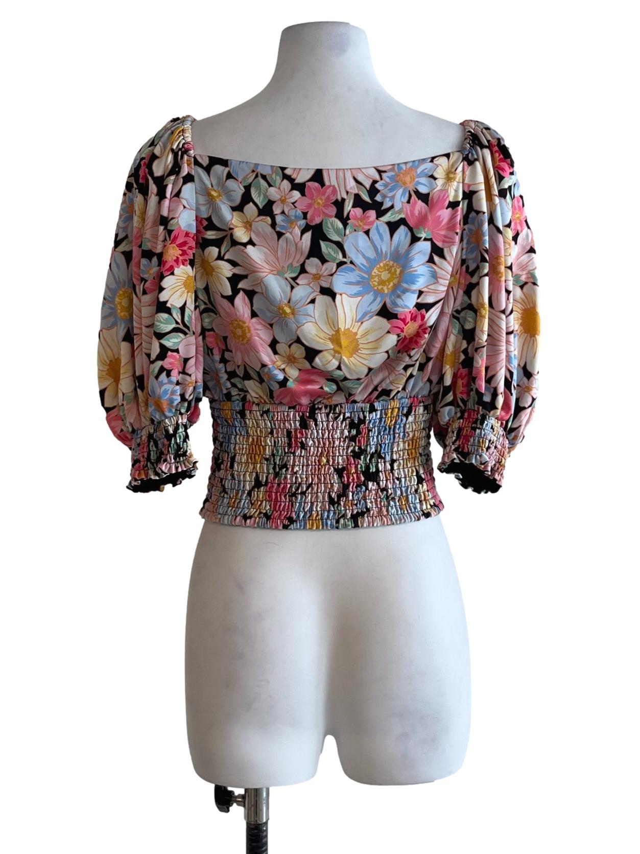 Black Floral Puff Sleeve Blouse