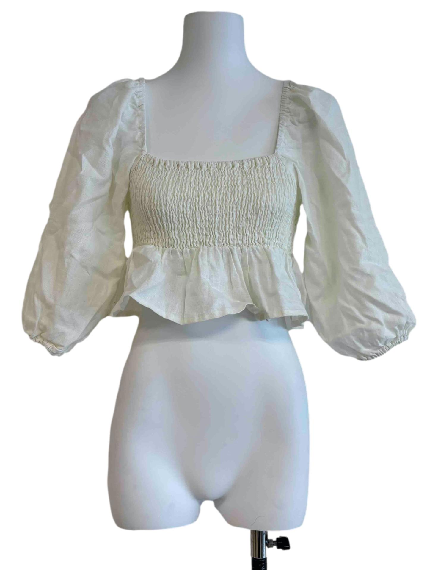 Ivory White Smocked Peplum Top