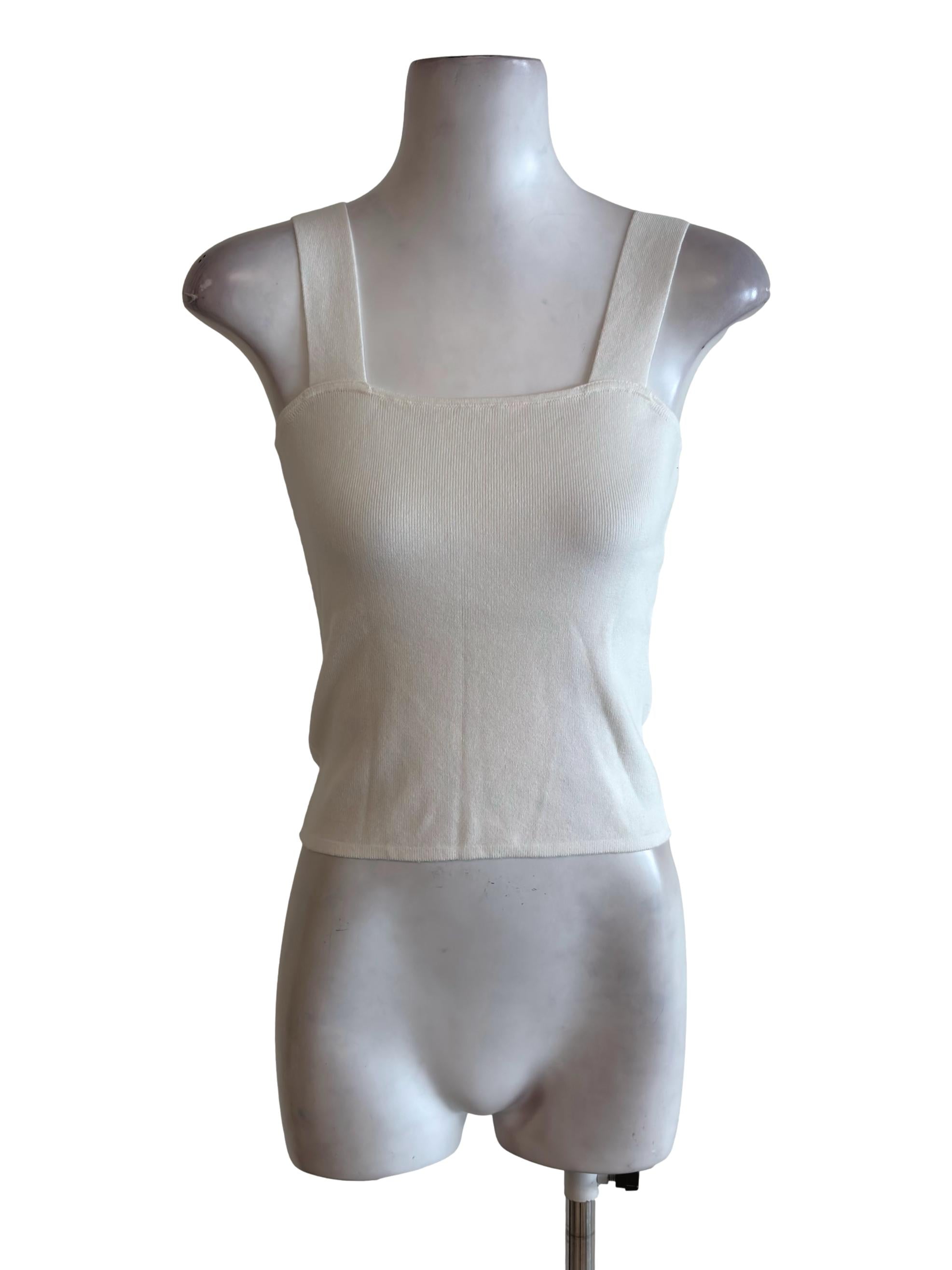 White Square Neck Rib Knit Tank Top TCL