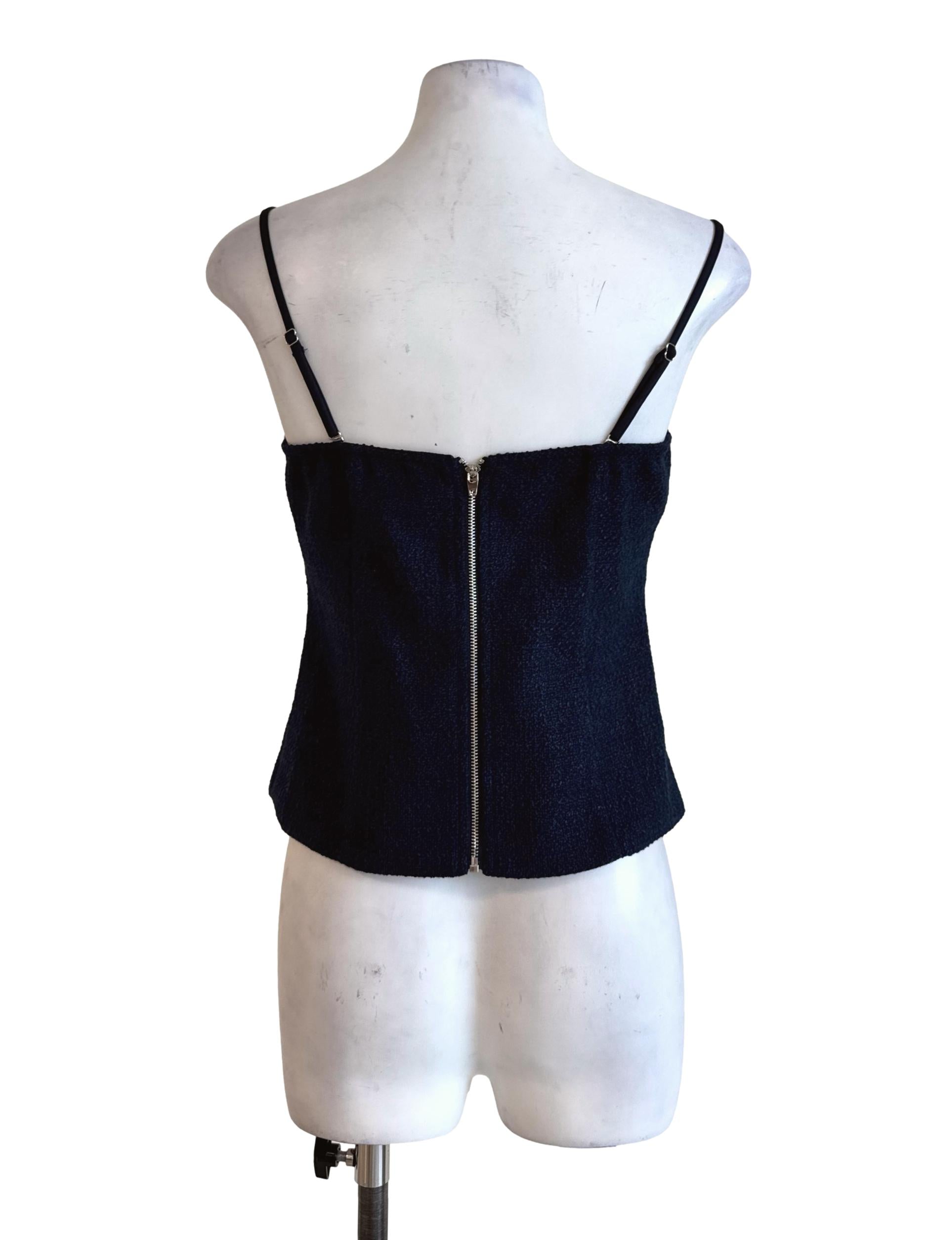 Navy Tweed Padded Top
