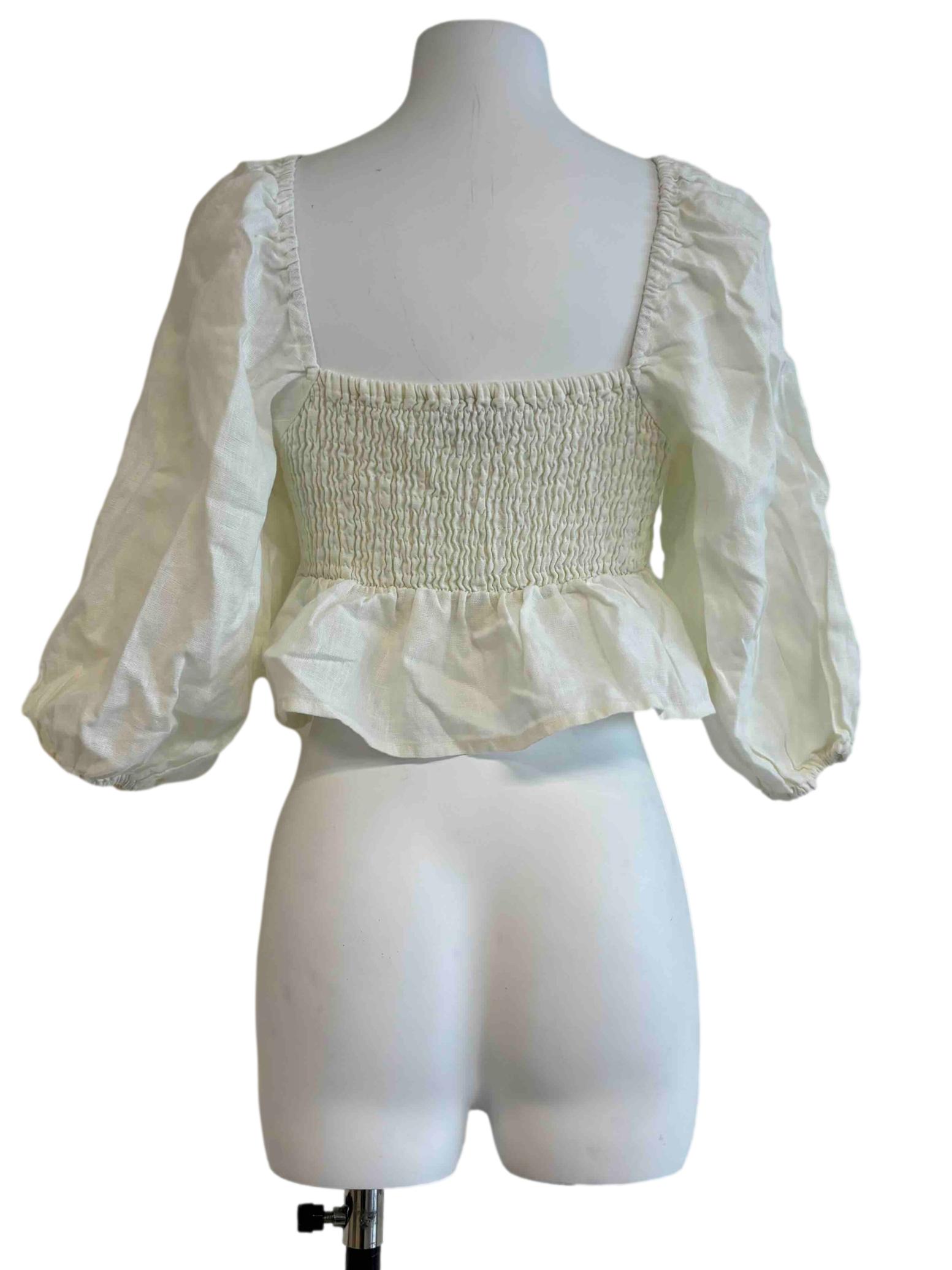 Ivory White Smocked Peplum Top