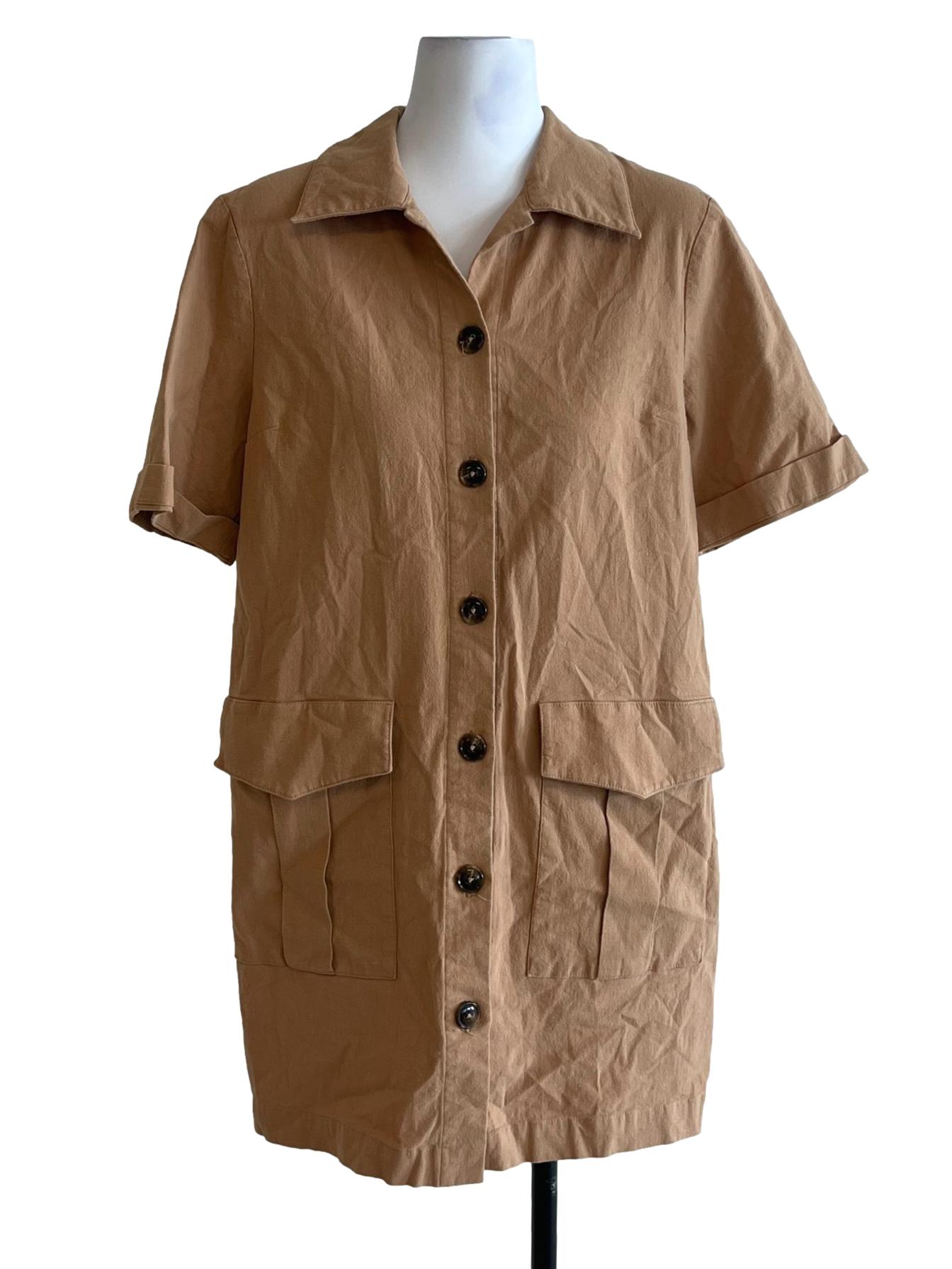 Peanut Brown Wing Collar Shirt Dress