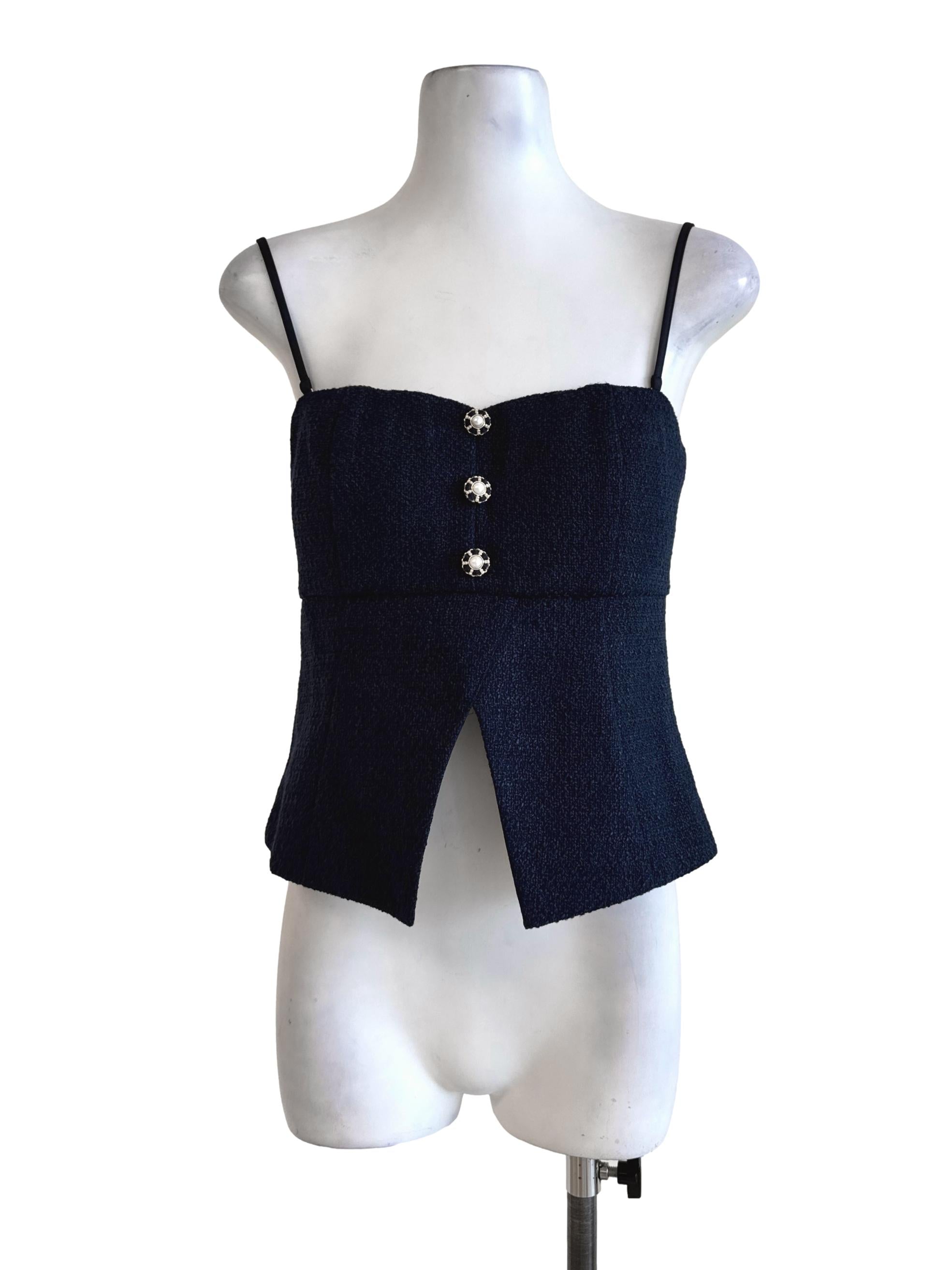Navy Tweed Padded Top