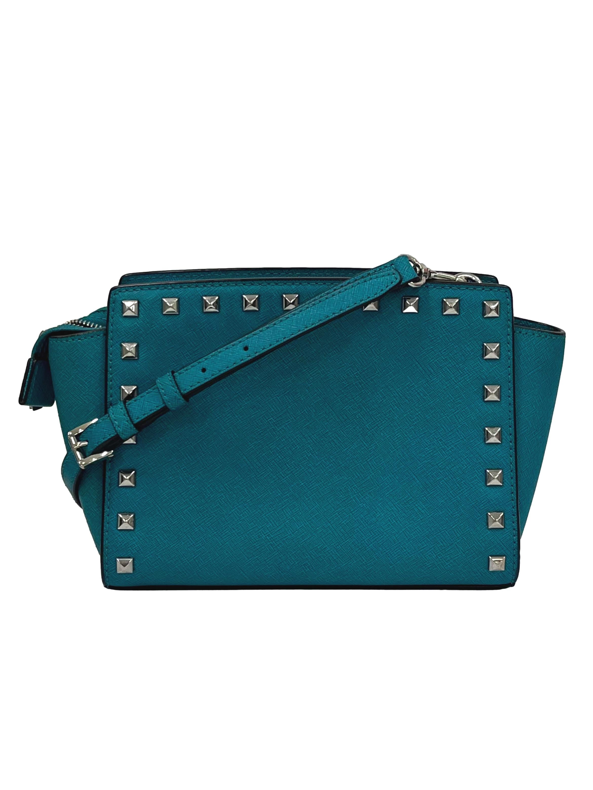 Teal Blue Selma Studded Saffiano Feather Crossbody Bag CSN