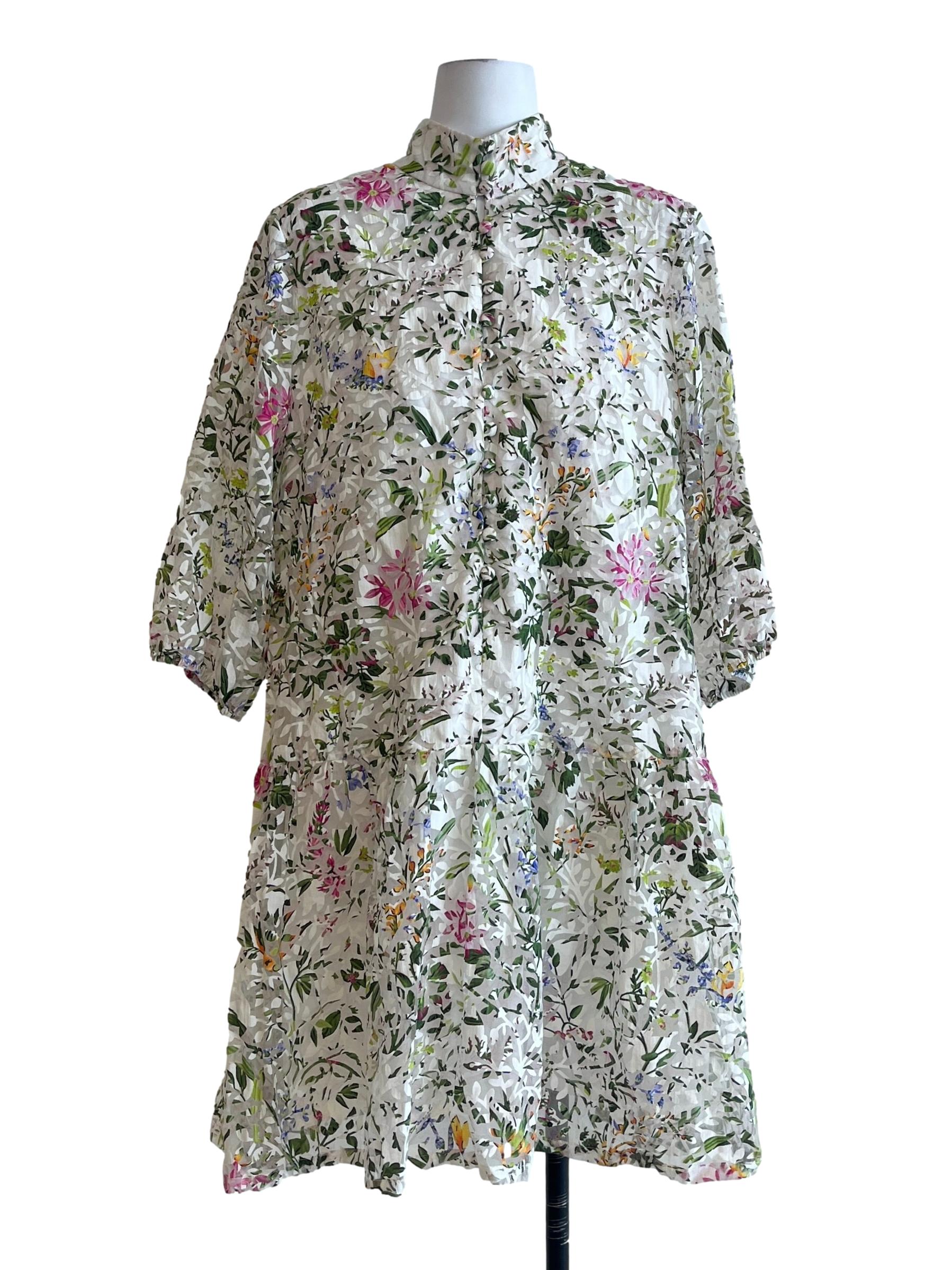 Pear White Floral Lace Drop Waist Dress